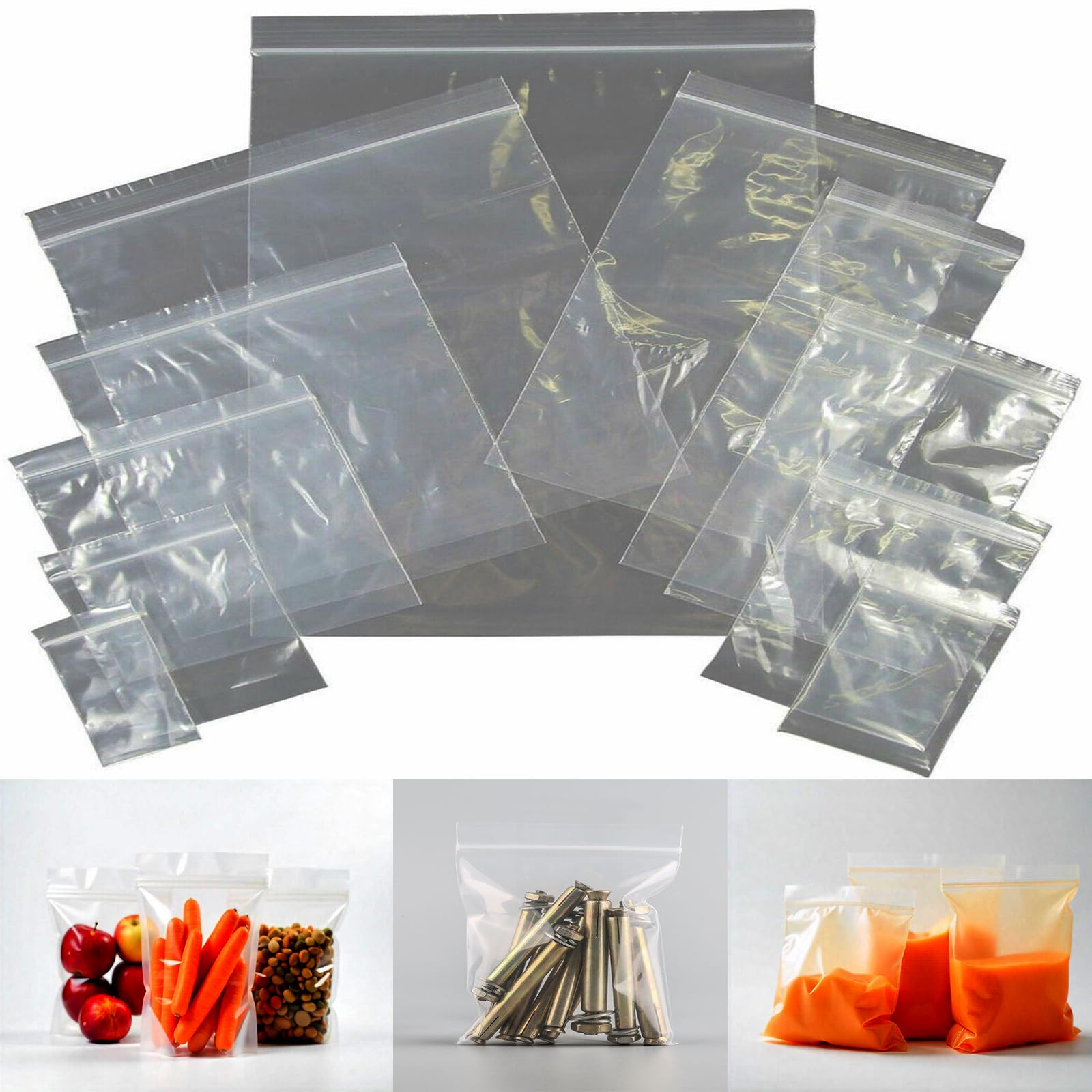 100x Clear Grip Seal Bags 7.5 x 7.5 Inch (191 x 191 mm) - Zip Lock Resealable Plain Grip Seal Plastic Polythene Packaging Bags for Food, Storage, Beads, Screws