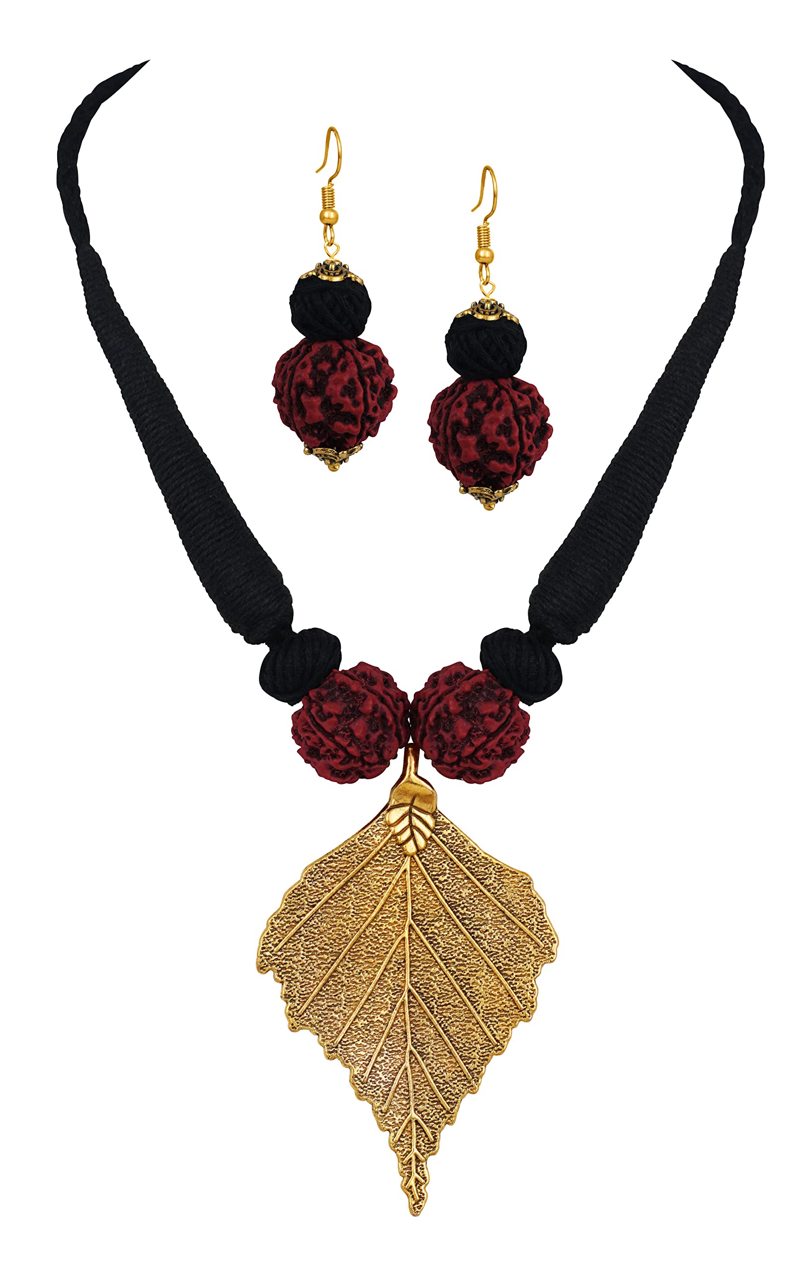 See full amazon price history chart for JFL - Jewellery for Less Ethnic Gold Plated Leaf Pendant Rudraksha Cotton Thread Black Ball Handcrafted Necklace Set for Women & Girls.,Valentine JFL - Jewellery for Less Ethnic Gold Plated Leaf Pendant Rudraksha Cotton Thread Black Ball Handcrafted Necklace Set for Women & Girls.,Valentine (B0BQWD8XVC) Amazon Price History, Amazon Price Tracker