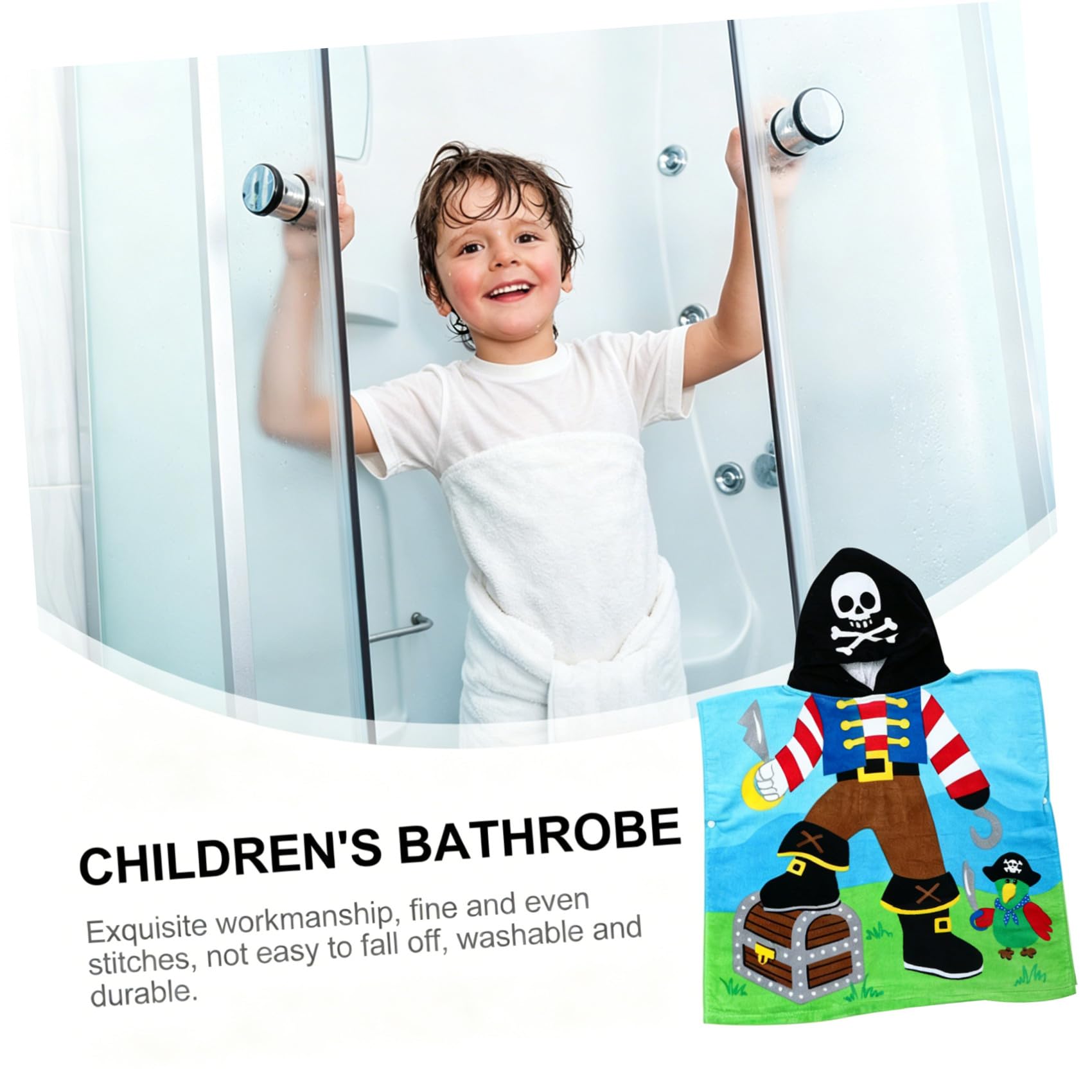 Kinderbadetuch mit Kapuze und Cartoon Seefahrer Motiv Saugfähiges Baumwoll Badetuch Hautfreundlich und Schnell Trocknend für Sommerferien