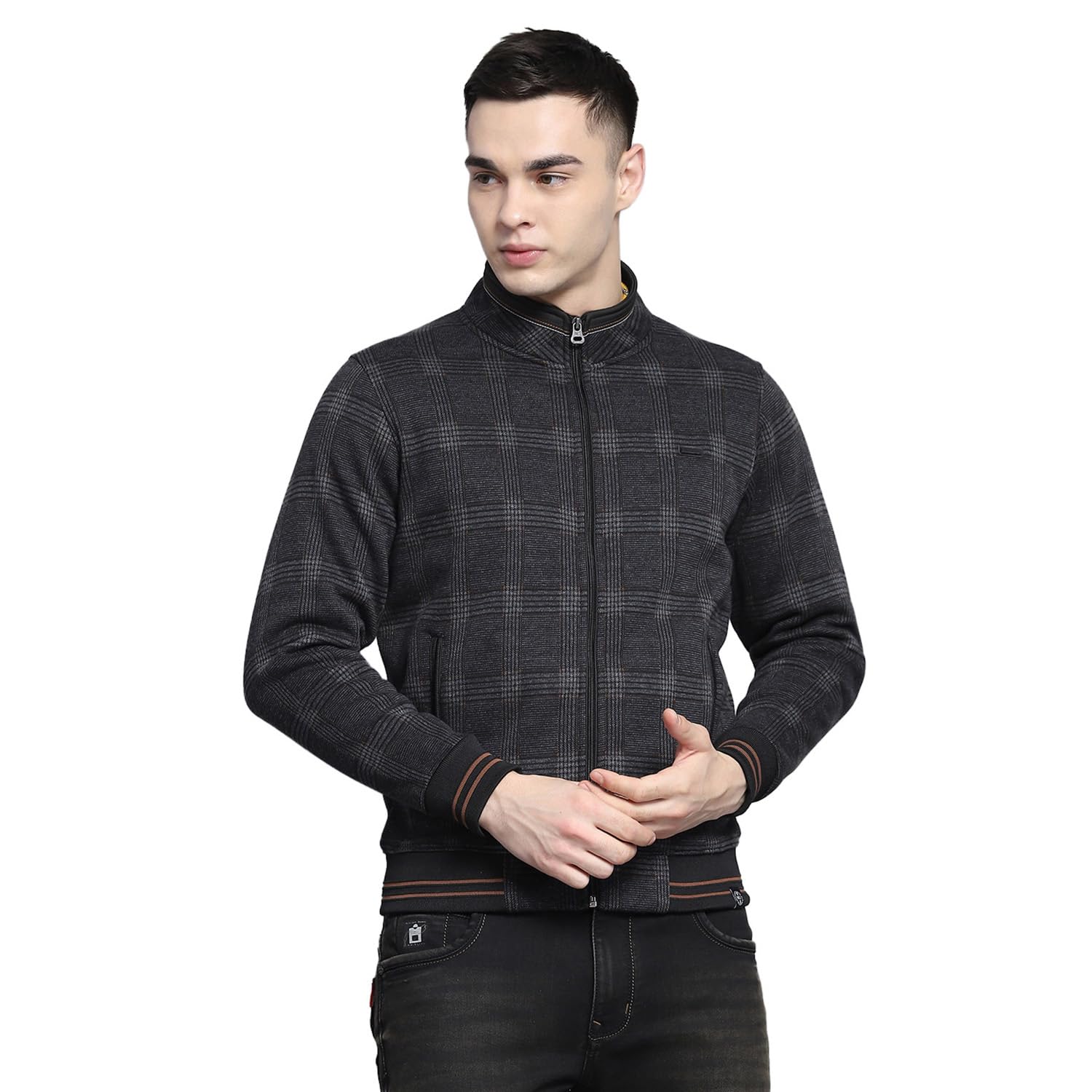 monte carlo Mens Self Design Black Mock Neck Full Sleeve Sweatshirt-picture-25