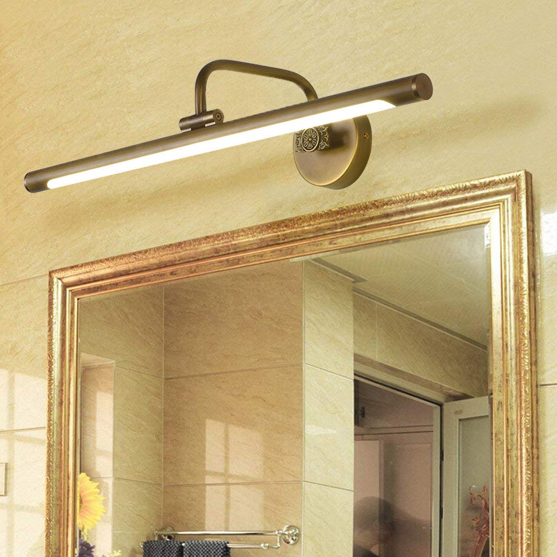 LANMOU Miroir Salle De Bain Vintage Lumiere, Applique Rétro Noir Laiton 4000K 20W 100CM