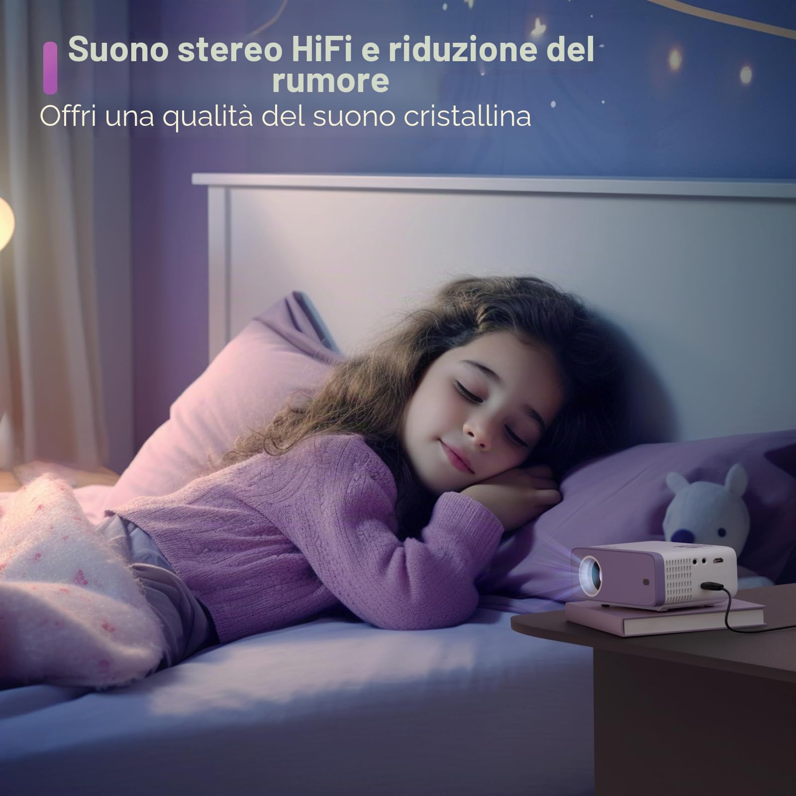 VOPLLS 22000L, videoproiettore Bluetooth WiFi Full HD 1080P, proiettore video portatile con zoom al 50%, per cellulare, tablet, laptop, PC, TV, HDMI, USB, AV