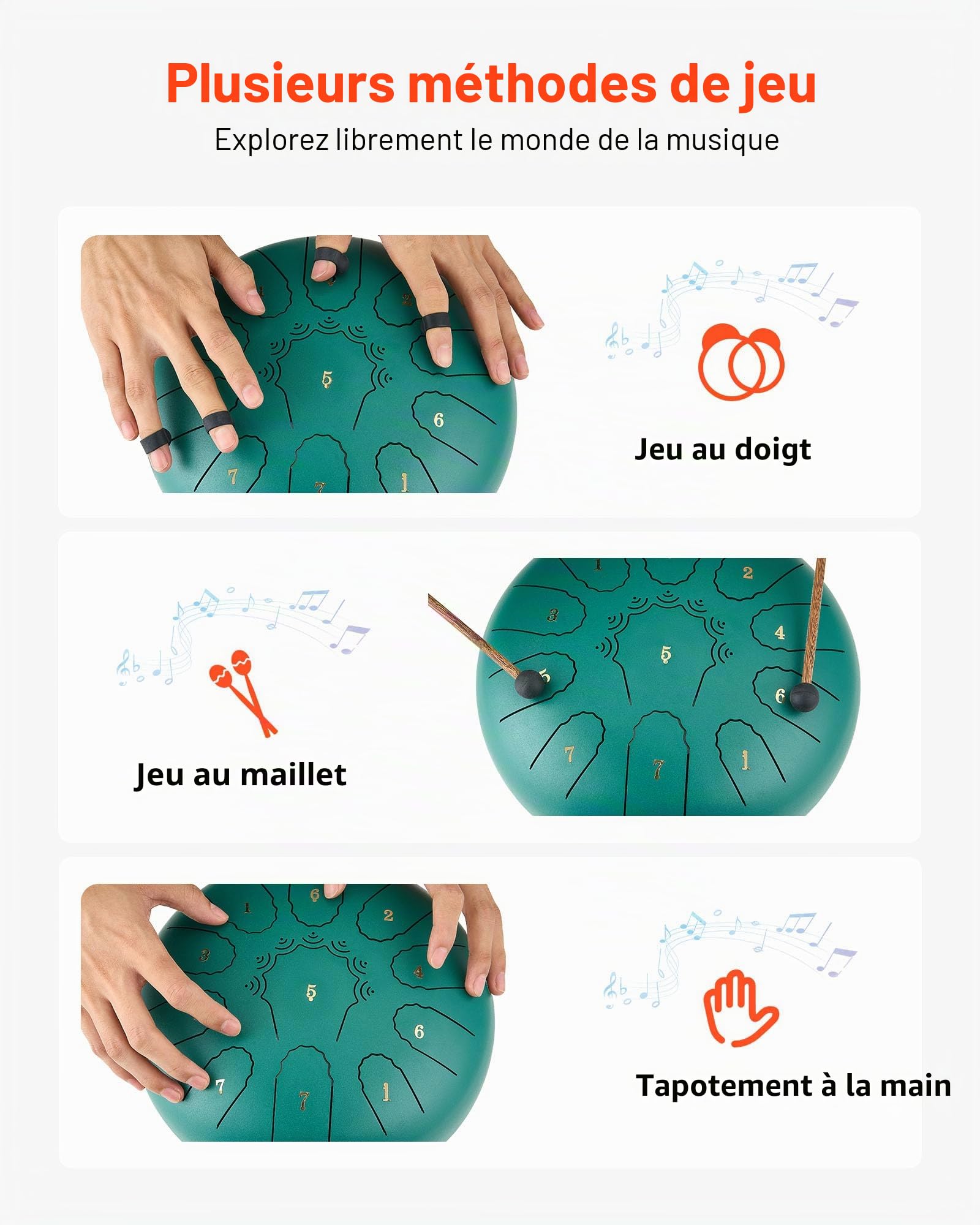 VEVOR Tambour à Langue en Acier 25,4 cm 11 Notes Tambour de Pluie Do Majeur avec Livre de Partitions et Mailloches Instrument de Percussion pour Méditation Yoga Éducation Initiation Musique, Vert