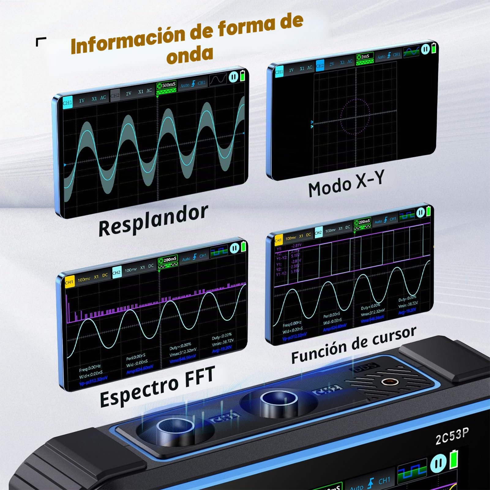 Osciloscopio,Osciloscopio Portátil De Tableta,Multímetro Generador De Señal Ancho De Banda 50Mhz,Muestreo 250 Msa/S Probador Digital De Transistor De Punción,Español Conmutable
