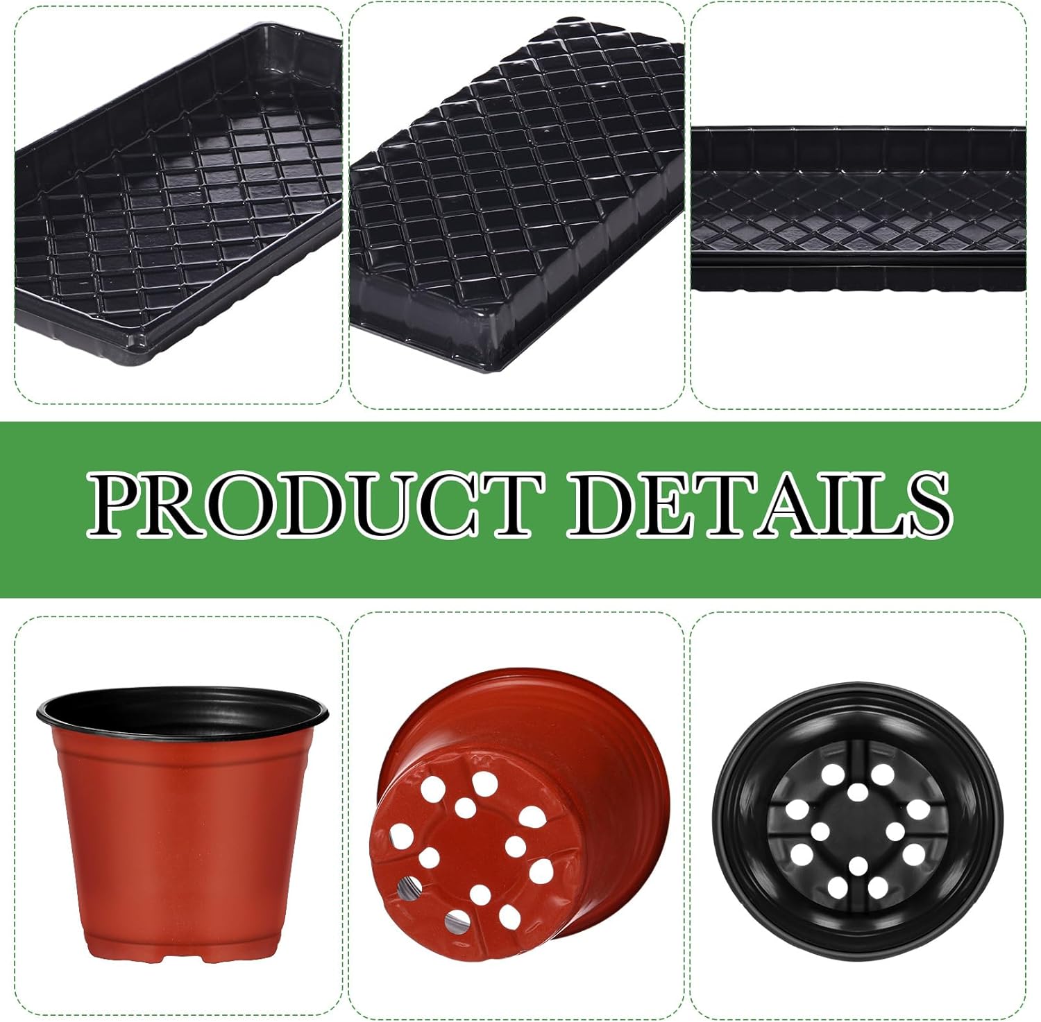 36 Pack 6 Inch Plastic Plant Nursery Pots and 6 Pcs Seed Starter Tray Set 21 x 11 inches Plastic Plant Growing Trays with Drainage Hole for Transplanting Succulents Cuttings Seedlings