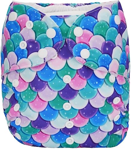 Pañal de tela de 2 a 7 años de edad, bolsillo reutilizable, lavable, para bebés y niños pequeños (escamas multicolores)