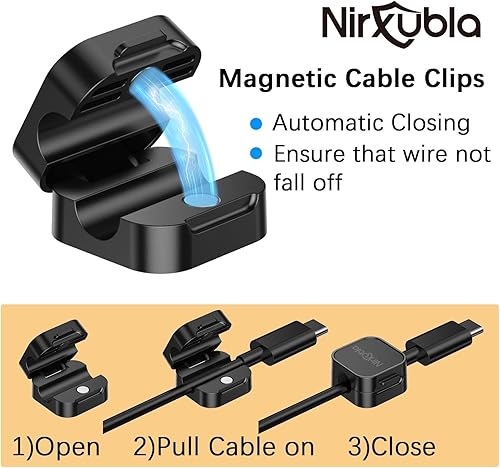 Miniatura 2 de Paquete de 6 clips magnéticos para cables, organizador de cables adhesivo mejorado, gestión de cables de escritorio, mini soporte para clips de