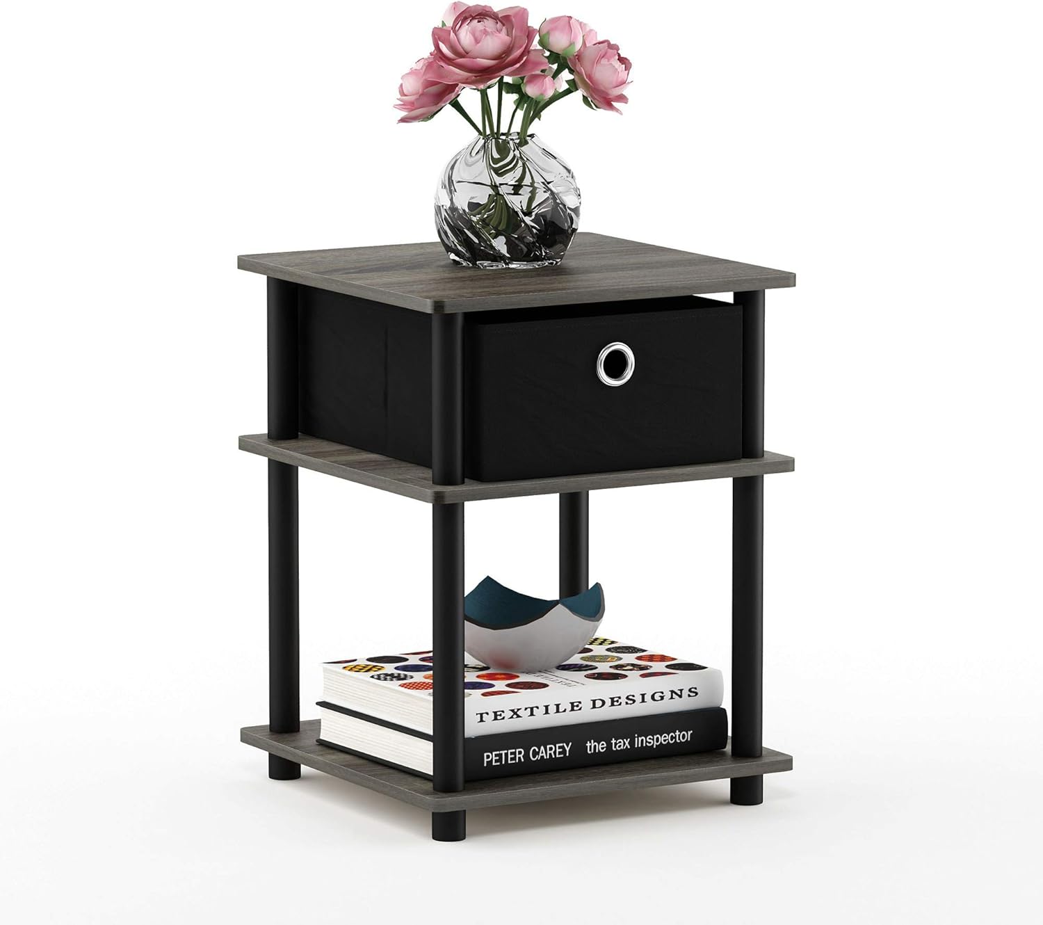 Furinno Turn-N-Tube 3-Tier End Table, French Oak Grey/Black/Black,18063GYW/BK/BK