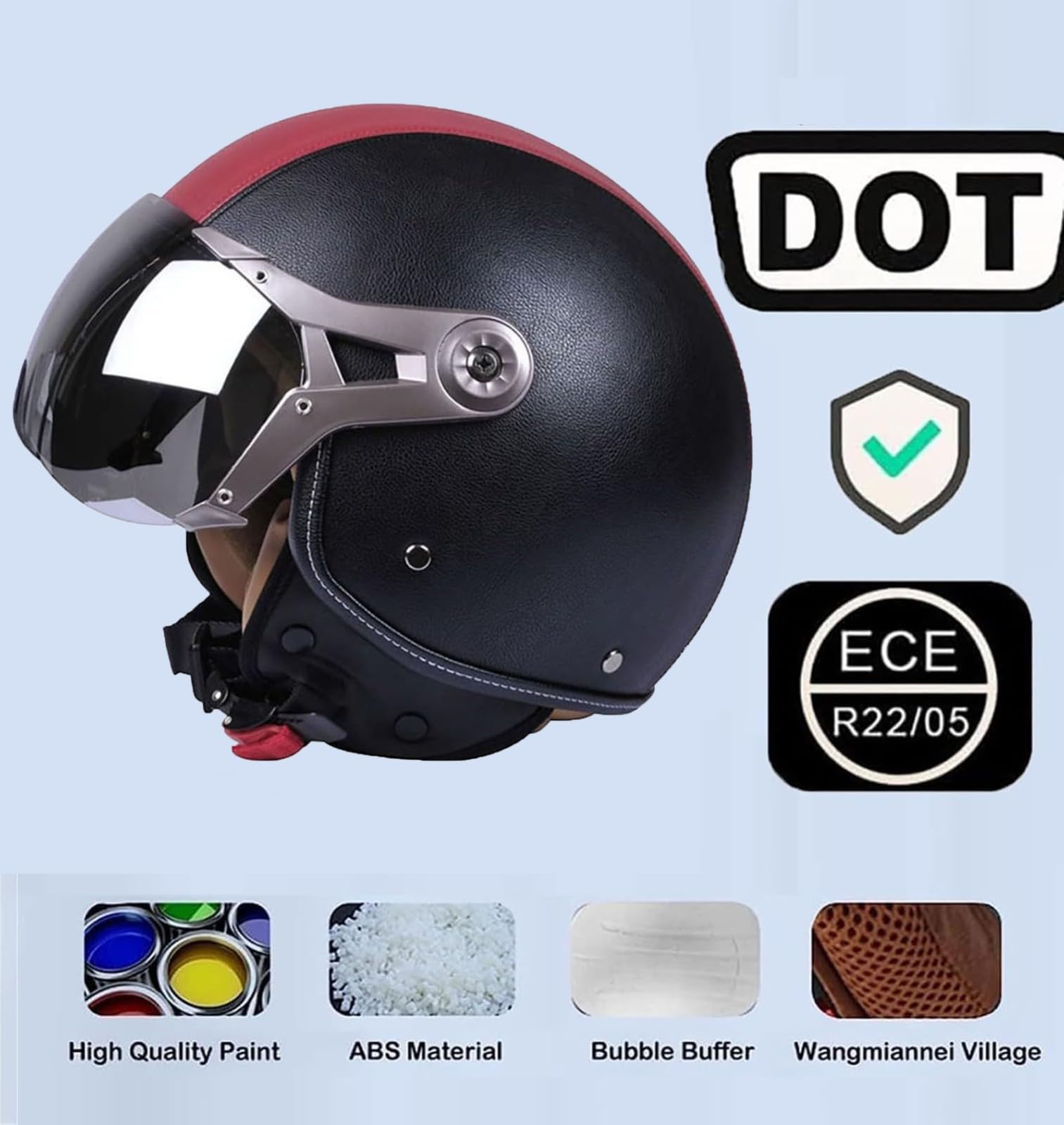 Casco Abierto Motocicleta Retro, Dot/ECE Homologado Moto Cuero Medio Casco Casco Moto Jet Casco Moto Abierto Scooter para Mujer Hombre Adultos