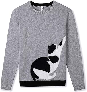 Kid Nation Girls' Pullover Girls Cat Sweater Long Sleeve Crew Neck Cute Pullover Cotton Knit for 5-12Y Kids