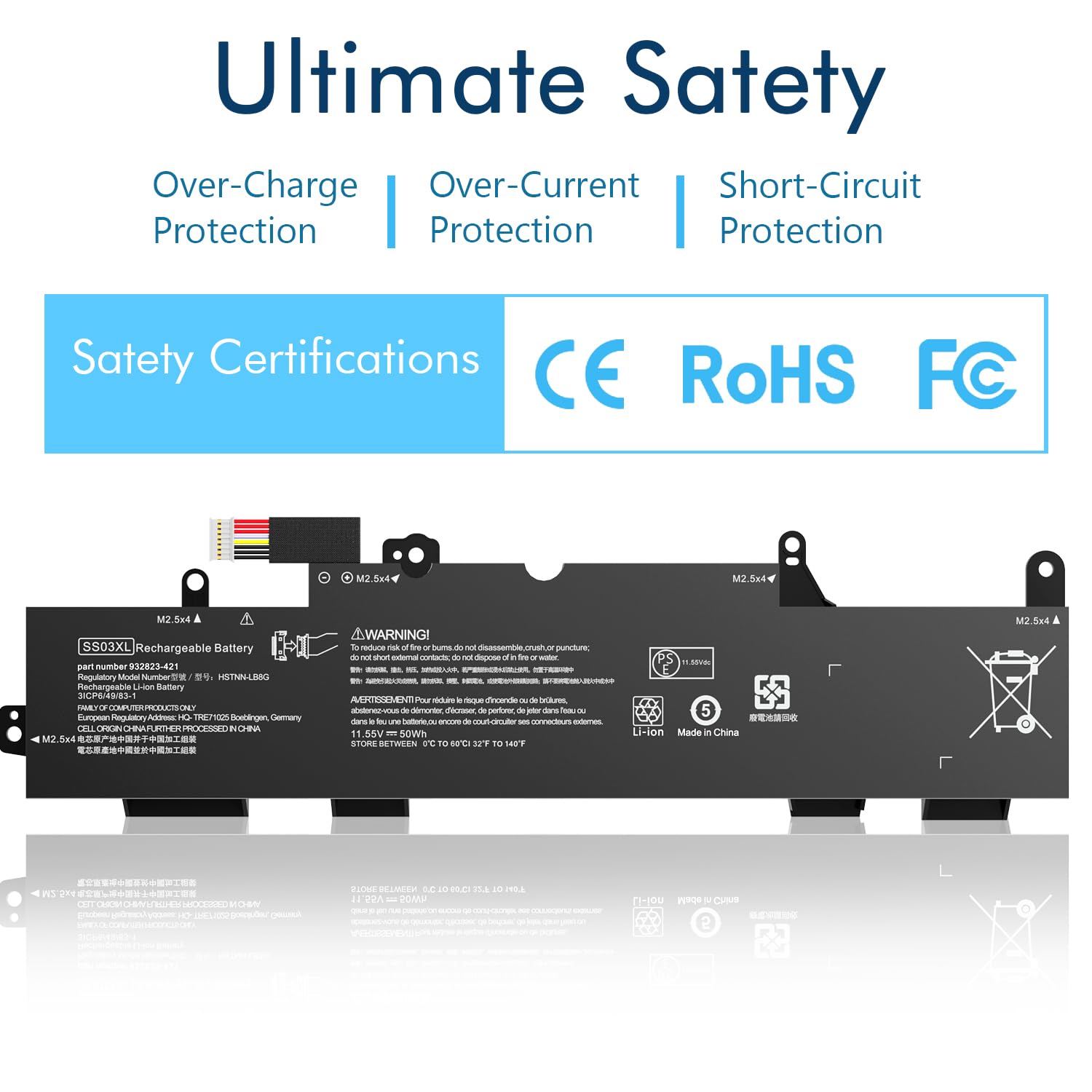 HSTNN-LB8G SS03XL Batterie de Remplacement pour HP EliteBook 735 745 730 740 830 846 G5, 735 745 840 830 G6 ZBook 14U G5 G6 Series 932823-421 933321-855 HSS. N-I13C- 4 HSN-I12C HSN-I16C HSN-I17C-4