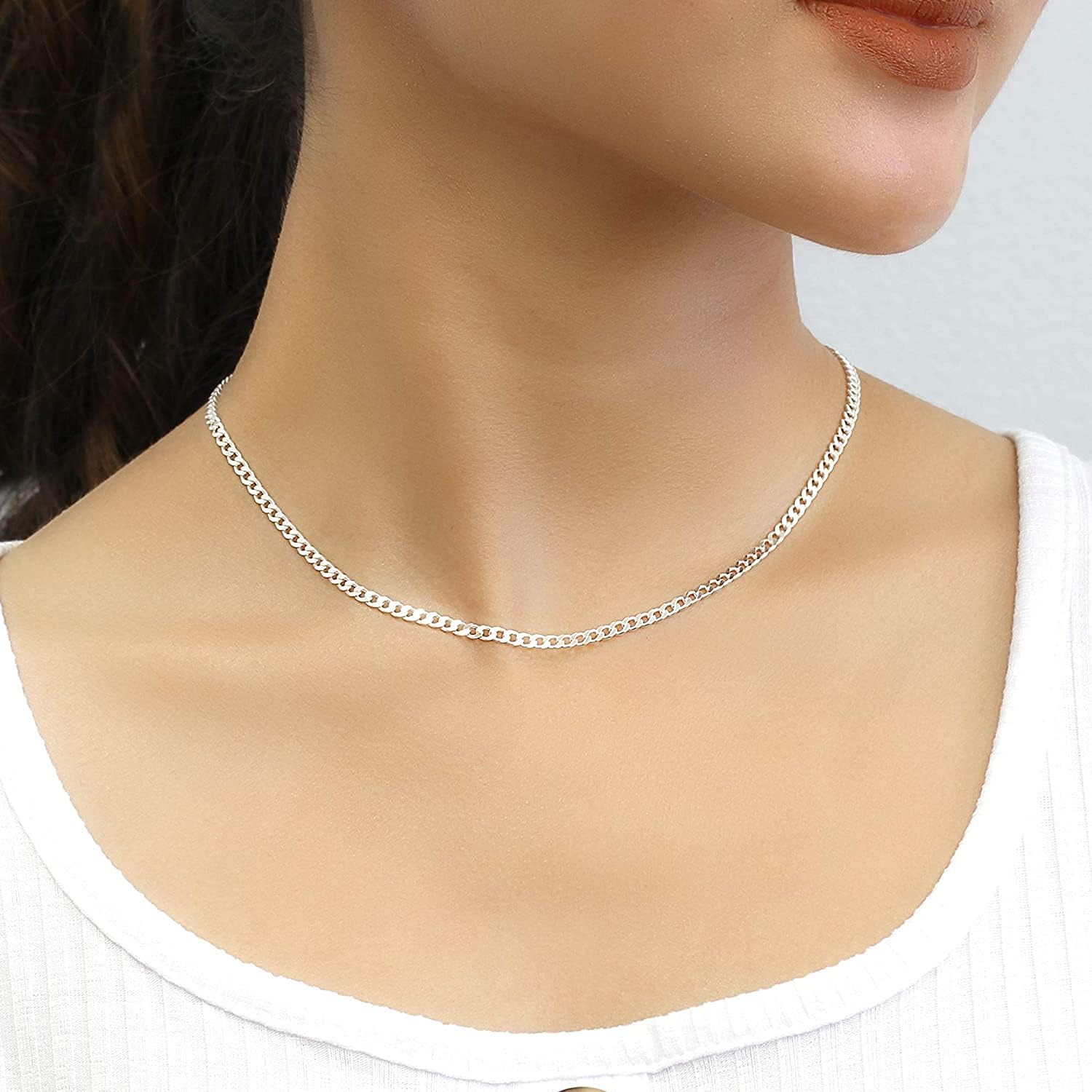 Miniatura 4 de Auténtica cadena cubana de plata de ley 925 de 0059in 0079in para mujeres niños y niñas 16-30