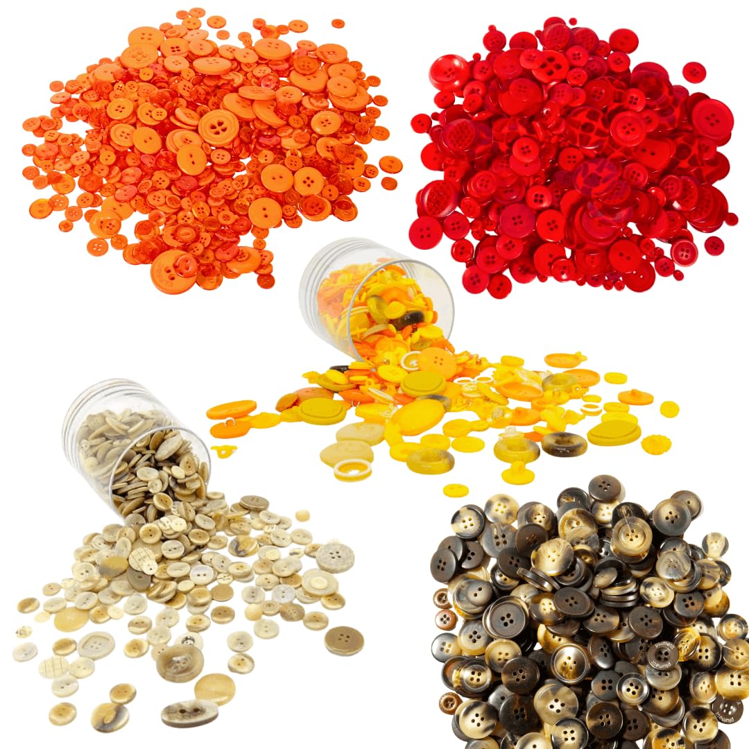 Trimz Buttons Autumn Hues Pack – Orange, Brown, Natural, Red, Yellow Fall‑Color Button Set