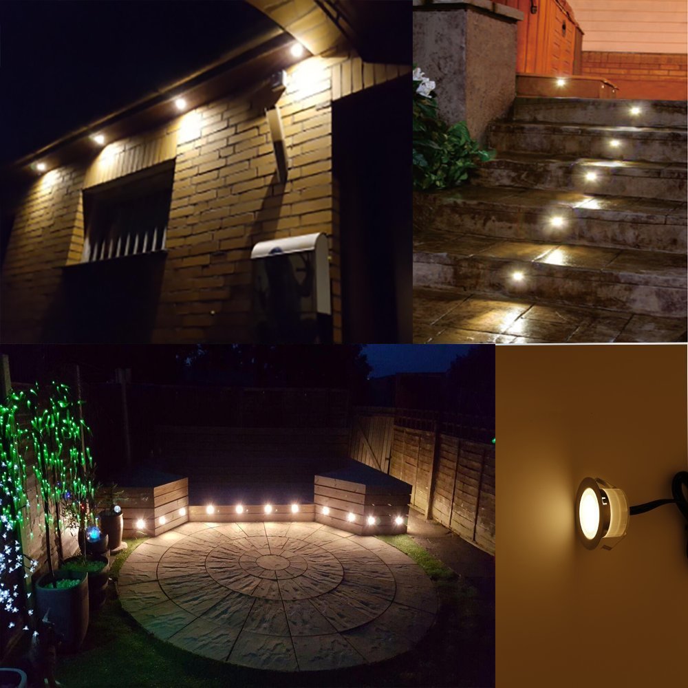 10er Set LED Bodeneinbaustrahler Außen IP67 Wasserdicht 12V 1W Edelstahl, Warmweiß 2800-3200K Terrassenbeleuchtung Bodenleuchten für Garten Terrasse Treppen Auffahrt [Inkl. Netzteil]