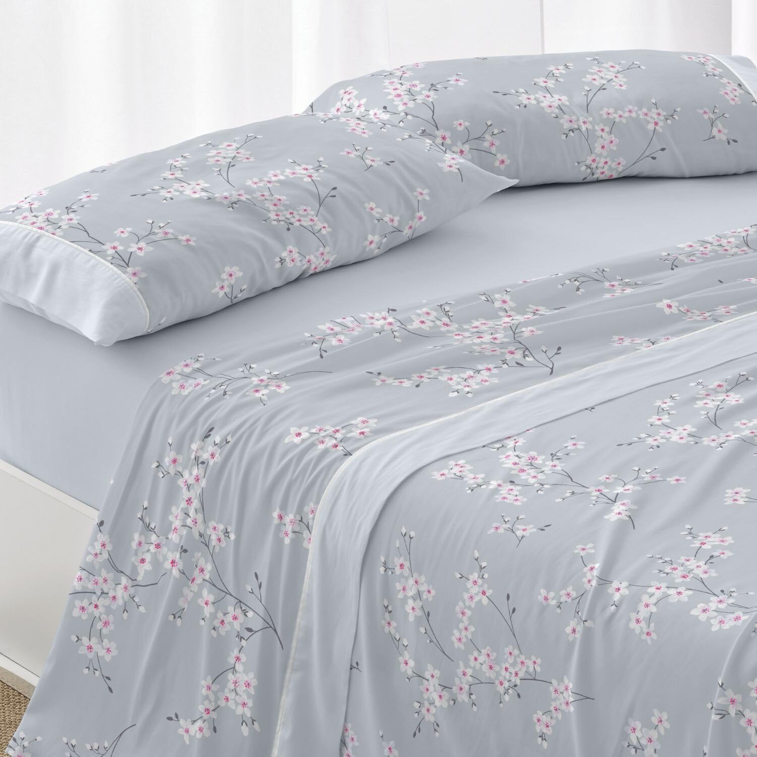 Burrito Blanco | Juego de sábanas | Cama de 90cm (+Medidas Disponibles) | Poliéster 50% Algodón 50% | Diseño 531 | Color Azul (90x190/200cm)