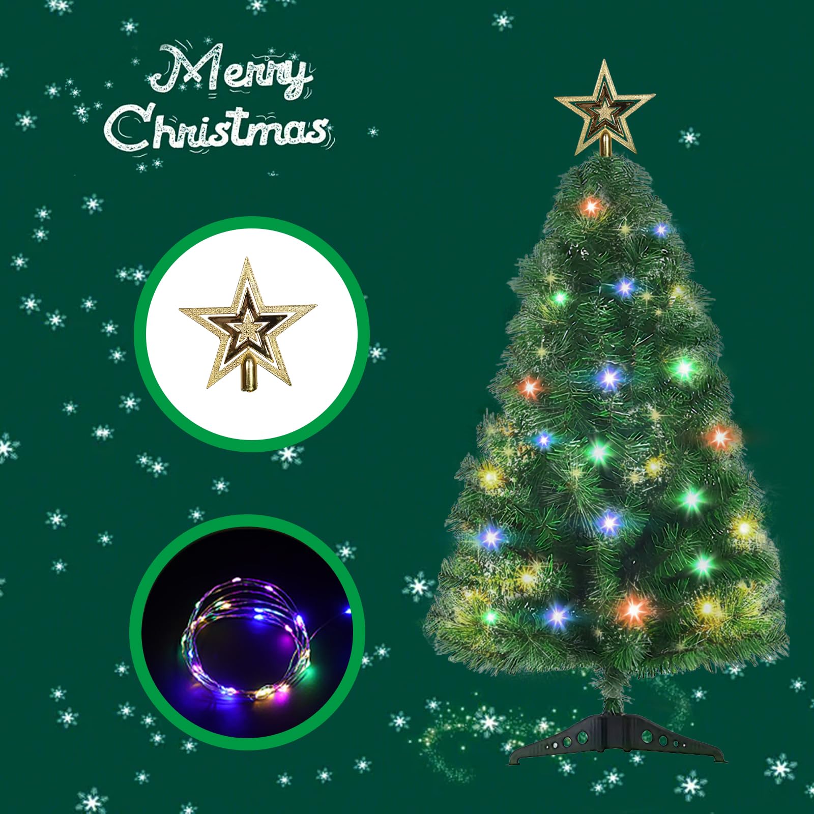 Árbol de Navidad artificial de 3 pies, mesa para decoración navideña, 140 consejos de rama, verde
