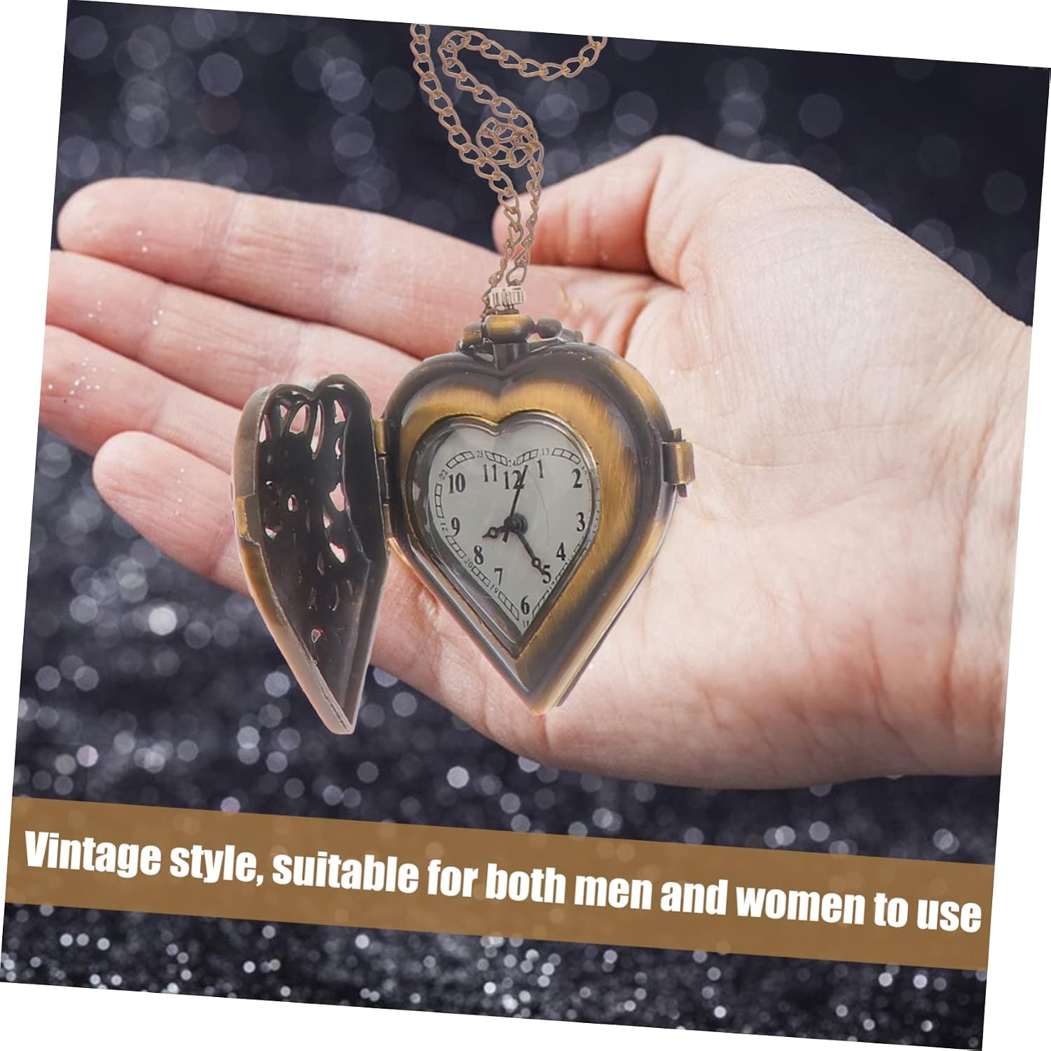 NOLITOY Vintage Bronze Heart Shaped Mechanical Pocket Watch with Removable Chain for Men and Women Hard Metal Arabic Numeral Dial Precise Timekeeping