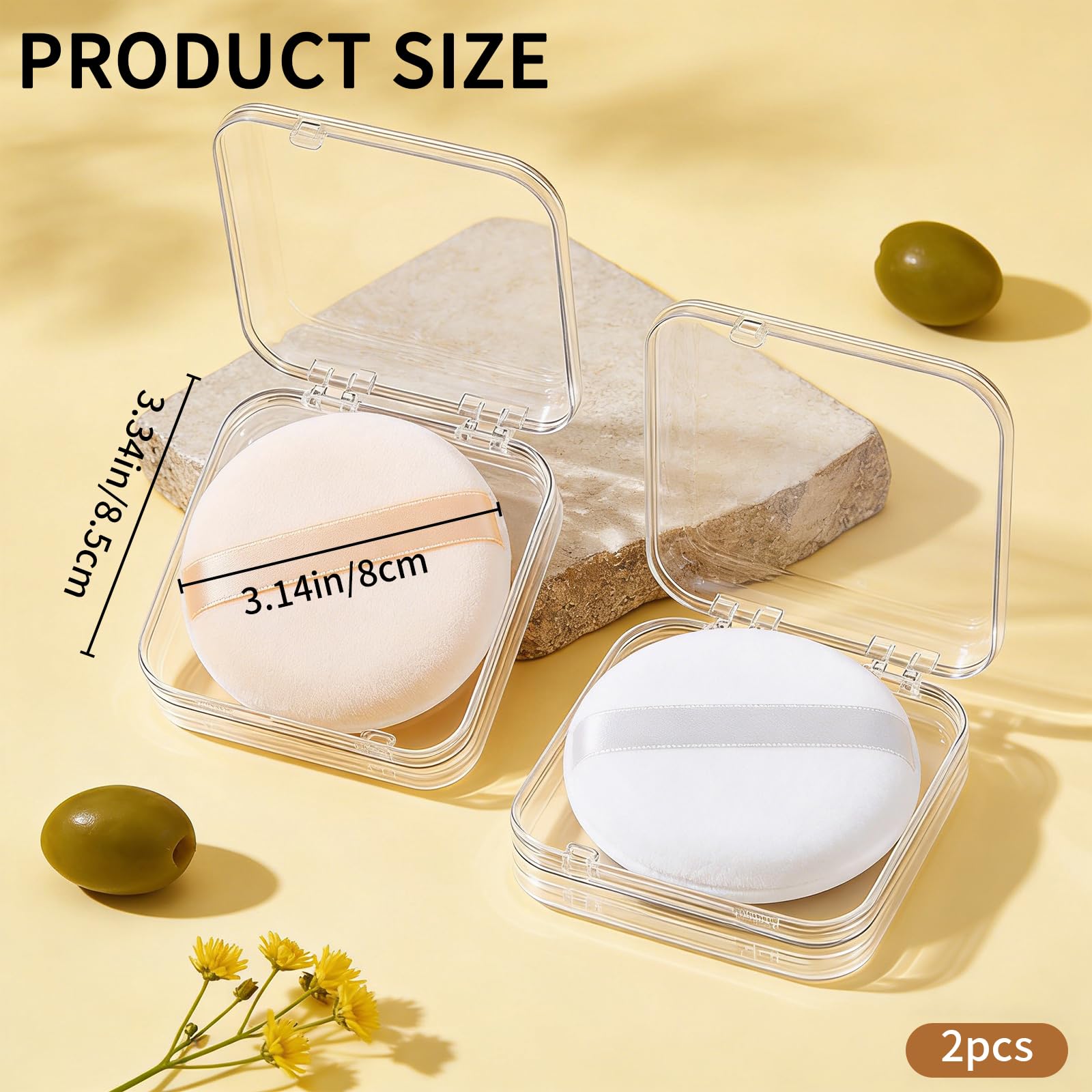 Puder do pudru z etui, 2-częściowy zestaw, puder do ciała, podróżny, gąbka do makijażu, do twarzy, niemowląt, miękka, biała, beżowa