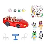 Bluey Escape Convertible Vehicle Figurines Pack of 4, Robust Toddler Toy Car with 9 Accessories and Stickers, Immersive Car Toys for Kids Ages 3+