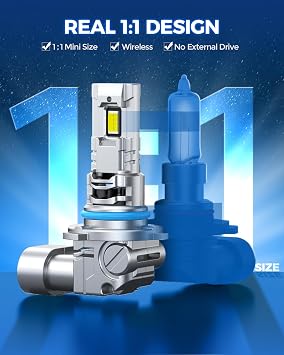 Marsauto H11/H8/H9 9005/HB3 Powersports Bulbs, H11 9005 Fog Bulbs with 5 mins Plug and Play, Turbo Fan, 50000 Hours Lifespan, No Polarity, Fog Light, Pack of 4