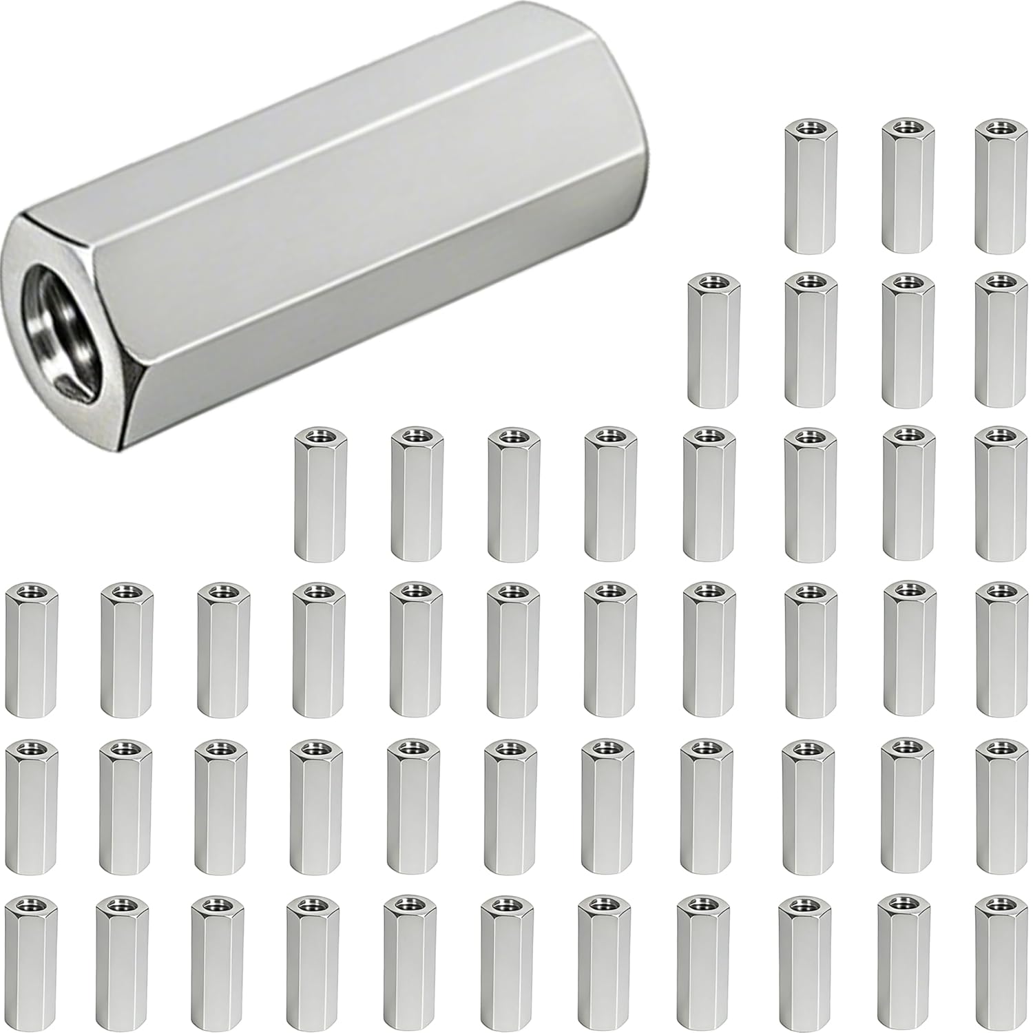 48 Pcs 304 Stainless Steel hex Coupling Nuts M6 x 1.0-Pitch 25mm ，Stainless Steel Rod Coupling Nuts(Metric)