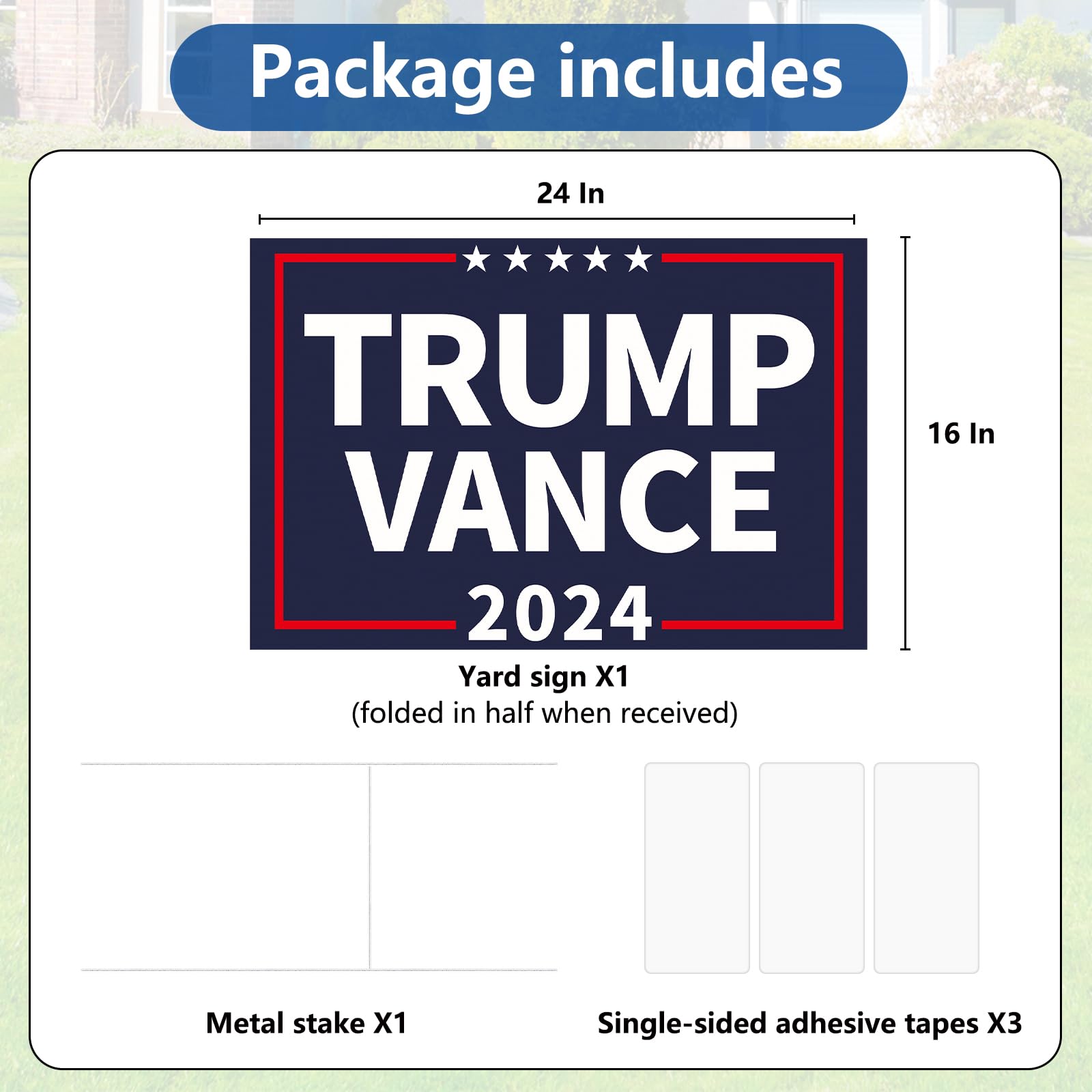 Probsin Cartello Elettorale Trump Vance 2024 – Double-face 30,5x43,2 Cm, In Plastica Resistente Con Palo, Per Giardino E Prato, Blu