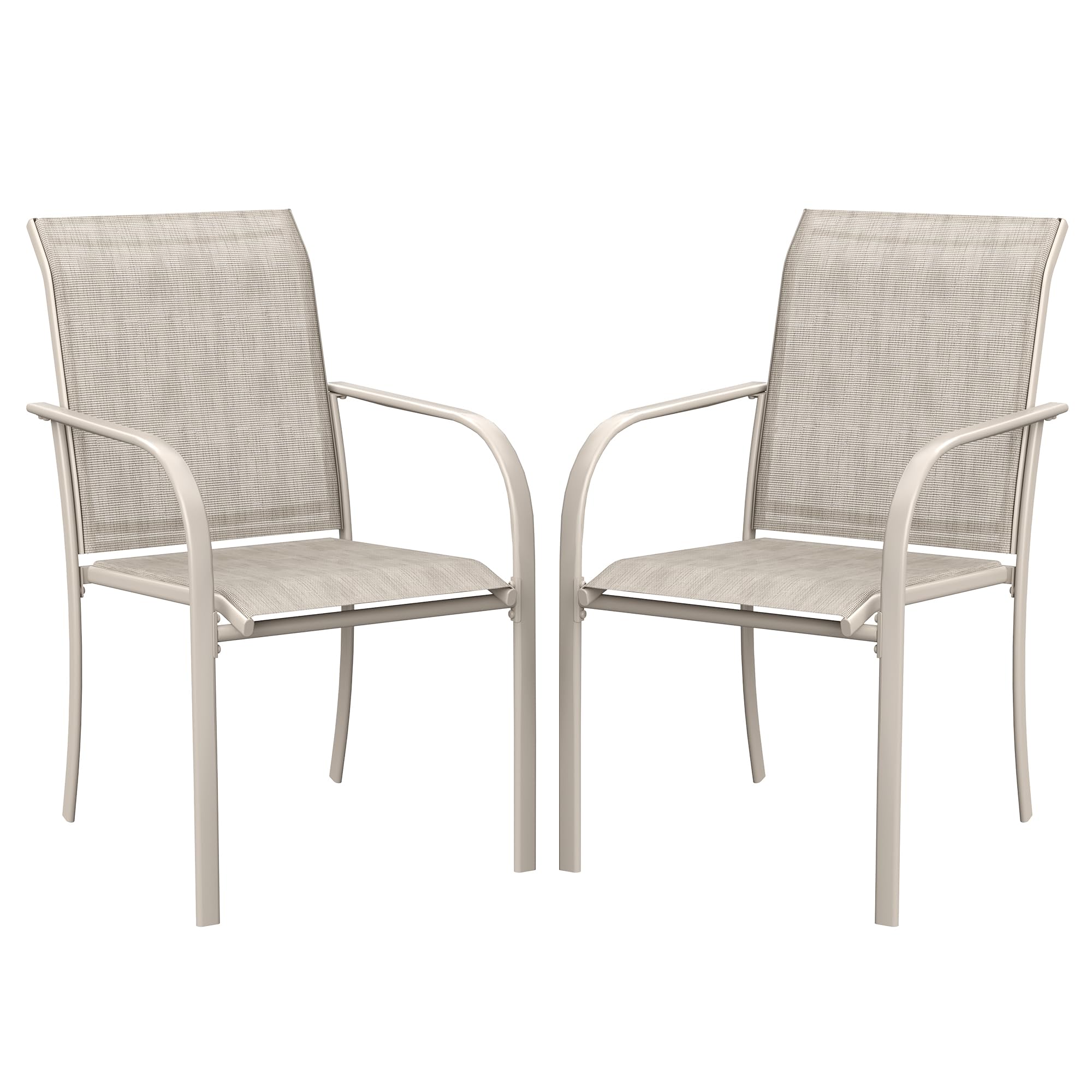 VICLLAX Patio Stackable Dining Chairs Set for 2, Outdoor Sling Chairs with Metal Frame for Front Porch Balcony Backyard Garden and Deck, Sandshell