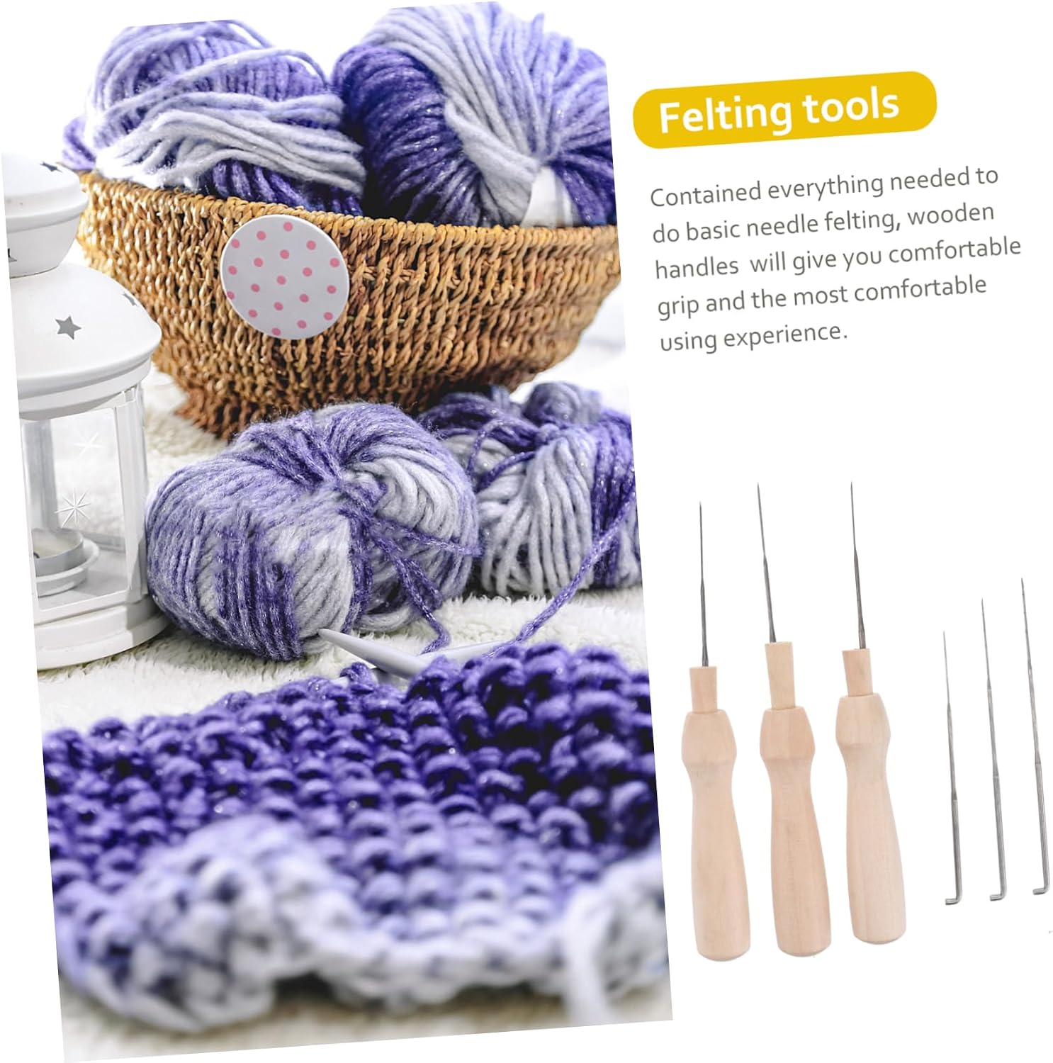 Angoily 60pcs Needle Felting Supplies Felting Needles Set Wooden Handles Storage Bottles Maintenance Tips