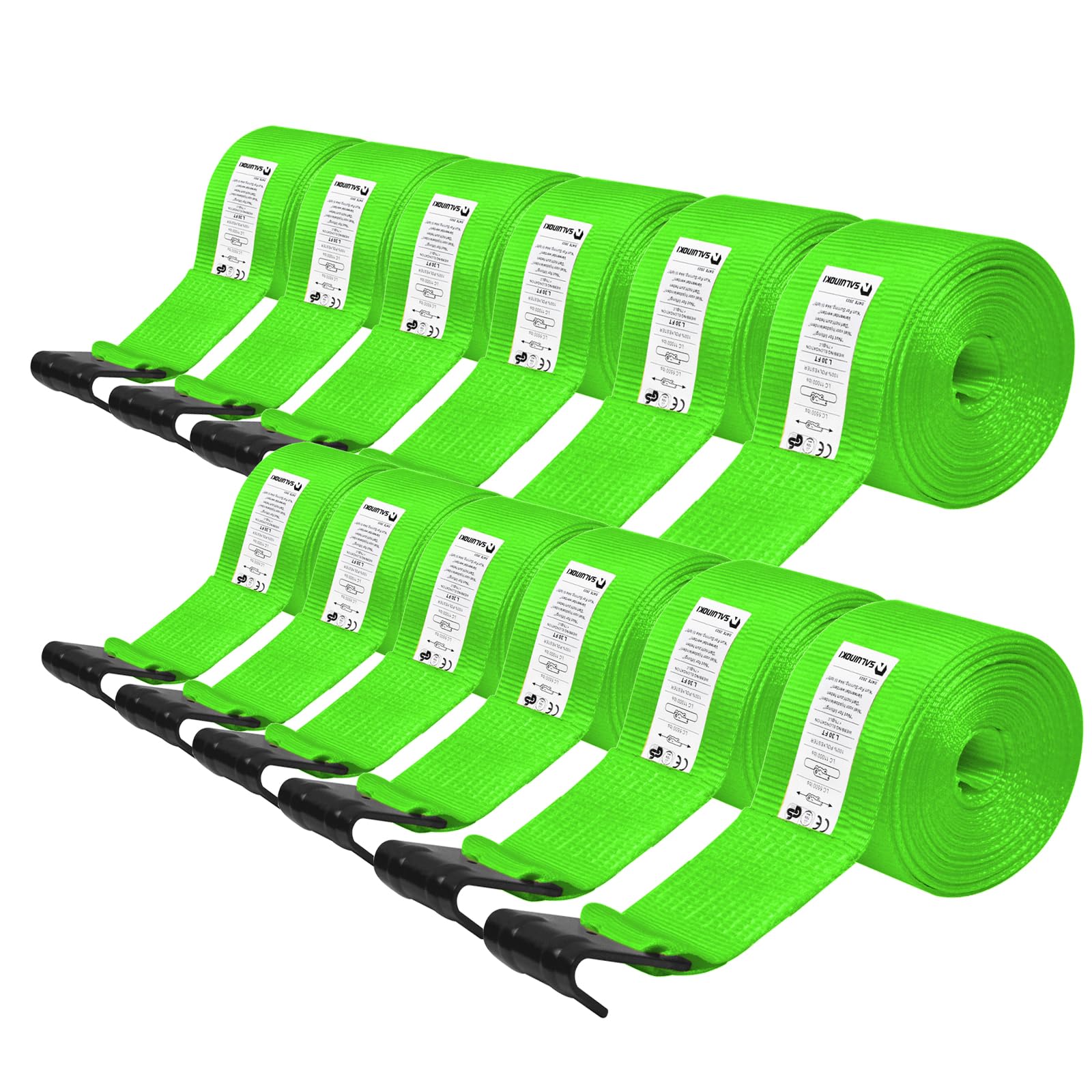 Confezione da 12 cinghie piatte da 10,2 cm, 10,2 x 30 cm, per camion, rimorchi, argani, resistenti, cinghie a cricchetto da 10,2 cm, a base piatta, colore verde