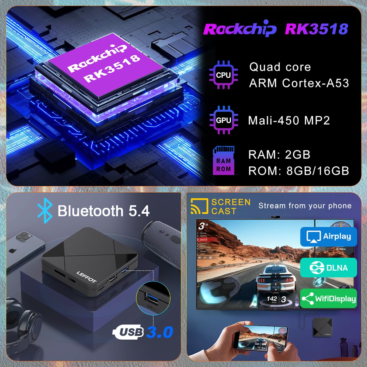 Amazon.com: Android 14.0 TV Box 2025, LEFFOT RK3518 4K Ultra HD