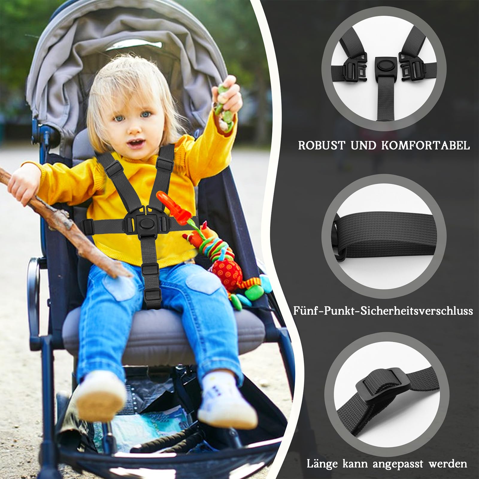 Sicherheitsgurt für Tripp Trapp Hochstuhl - Verstellbare 5-Punkt-Gurt für Baby und Kinder - Universal Gurt für Kindersitz, Auto, Kinderwagen