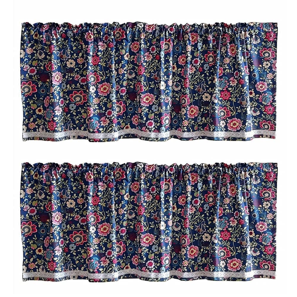 Cortinas para café de media ventana NMDCDH: visillo corto floral de 150x70 cm para el baño
