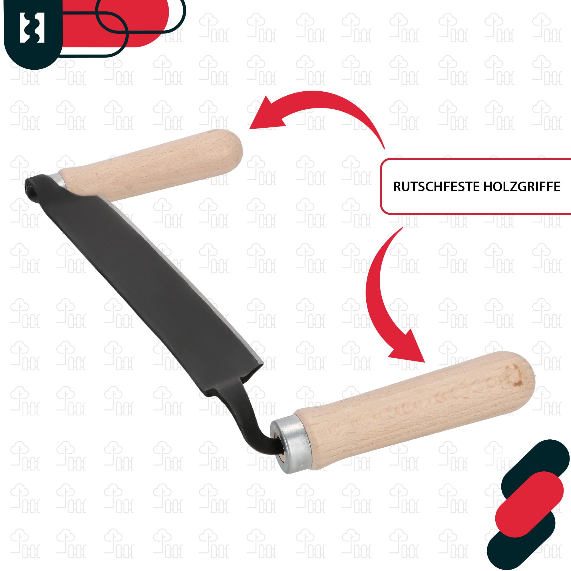 KOTARBAU® Coltello da Trafila - Coltello da Traino - Acciaio al Carbonio - 280 mm - Scortecciatrice per Lavorazione del Legno - Nero - Utensile Manuale per Scortecciare - Manici Ergonomici in Legno