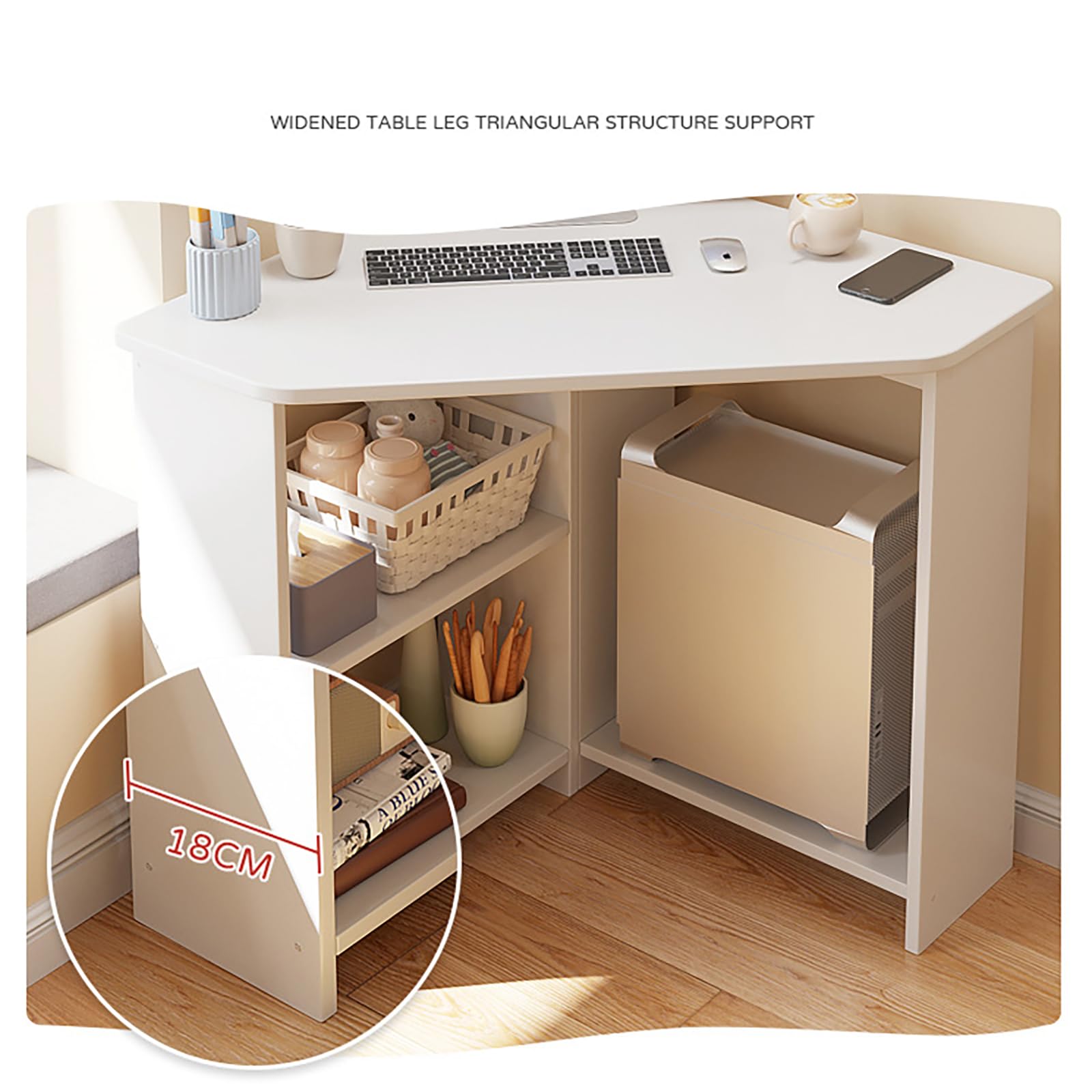 Grande tavolo per computer angolare a forma di L, per studio o gaming, postazione di lavoro triangolare per casa, ufficio, scrivania per laptop in legno ambientale con design spazioso