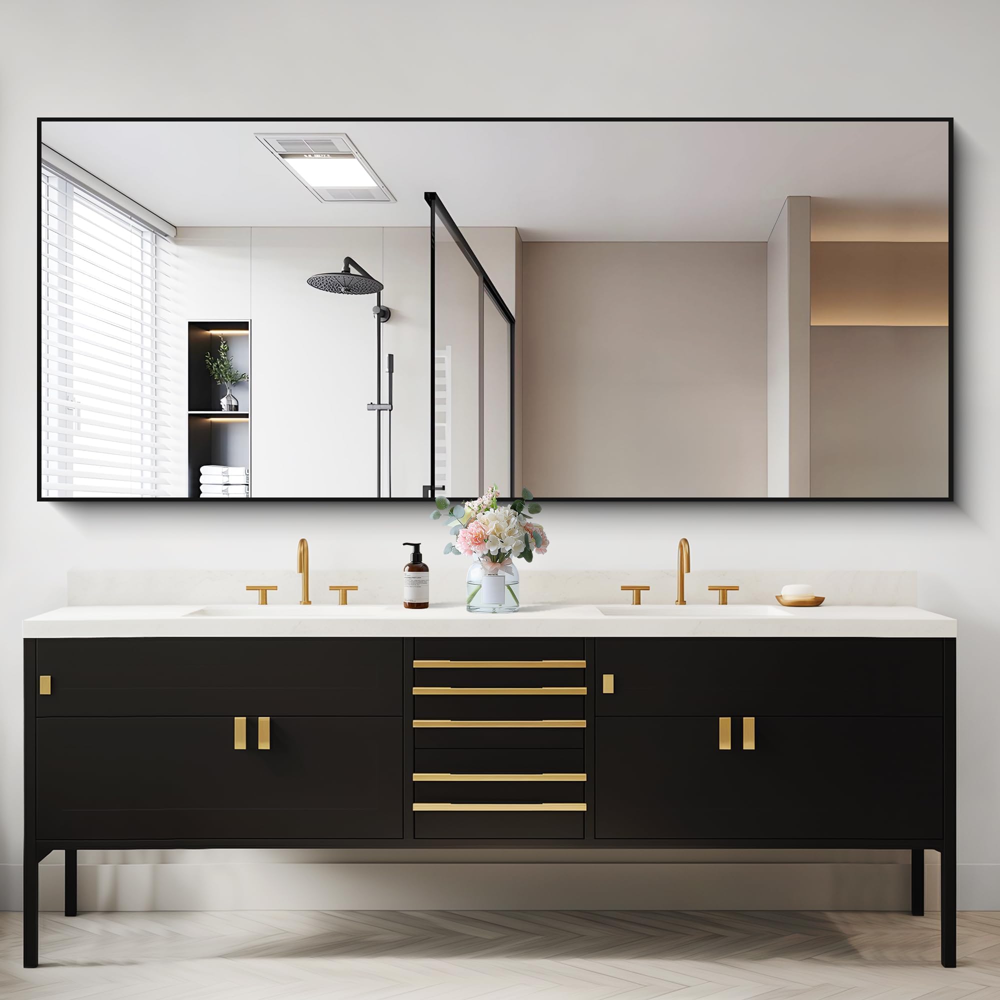 30x72inch Bathroom Mirror Black Rectangle Mirror with Thin Frame Large Rectangular Wall Mirrors for Bathroom Living Roomm Hair