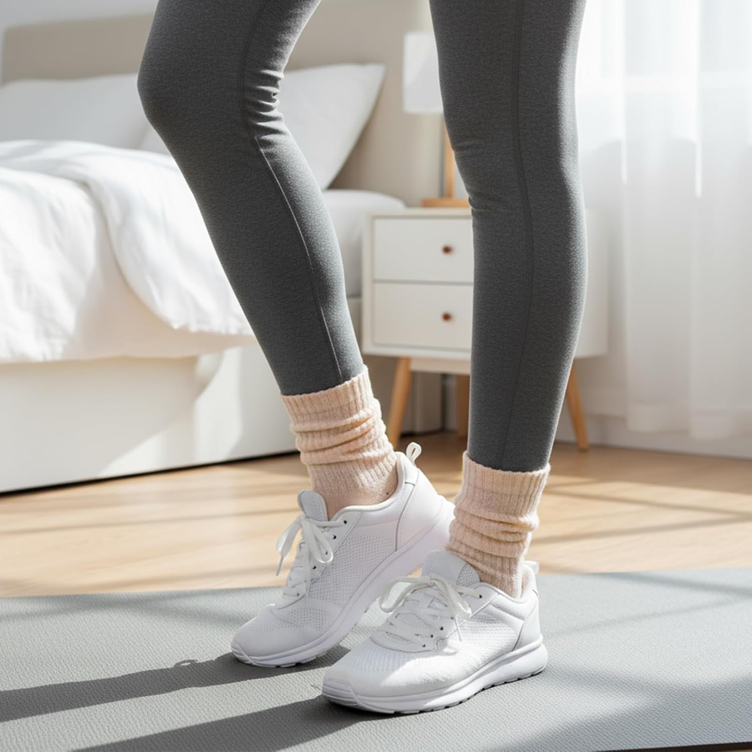 3 Pairs Women Slouch Socks, Cotton Crew Scrunch Stacked Vintage Boot Socks, Off White Beige - Image 3