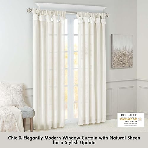 Miniatura 2 de Madison Park Emilia - Cortinas de 2 paneles para ventana de dormitorio, seda sintética brillante con forro de privacidad, pestañas torcidas en la