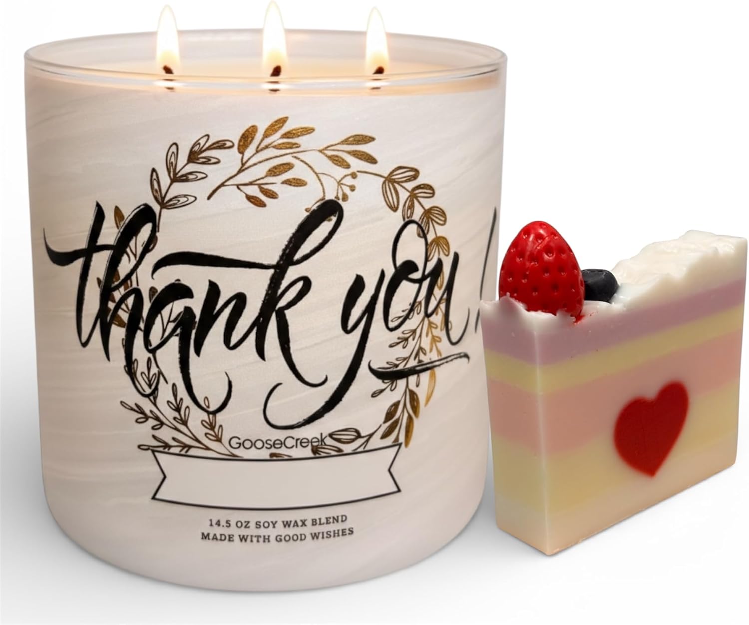 Thank You Candle, 3-Wick Soy Wax Blend, 14.5 oz, Berry Scented & as a Gift Artisanal soap Strawberry Shortcake