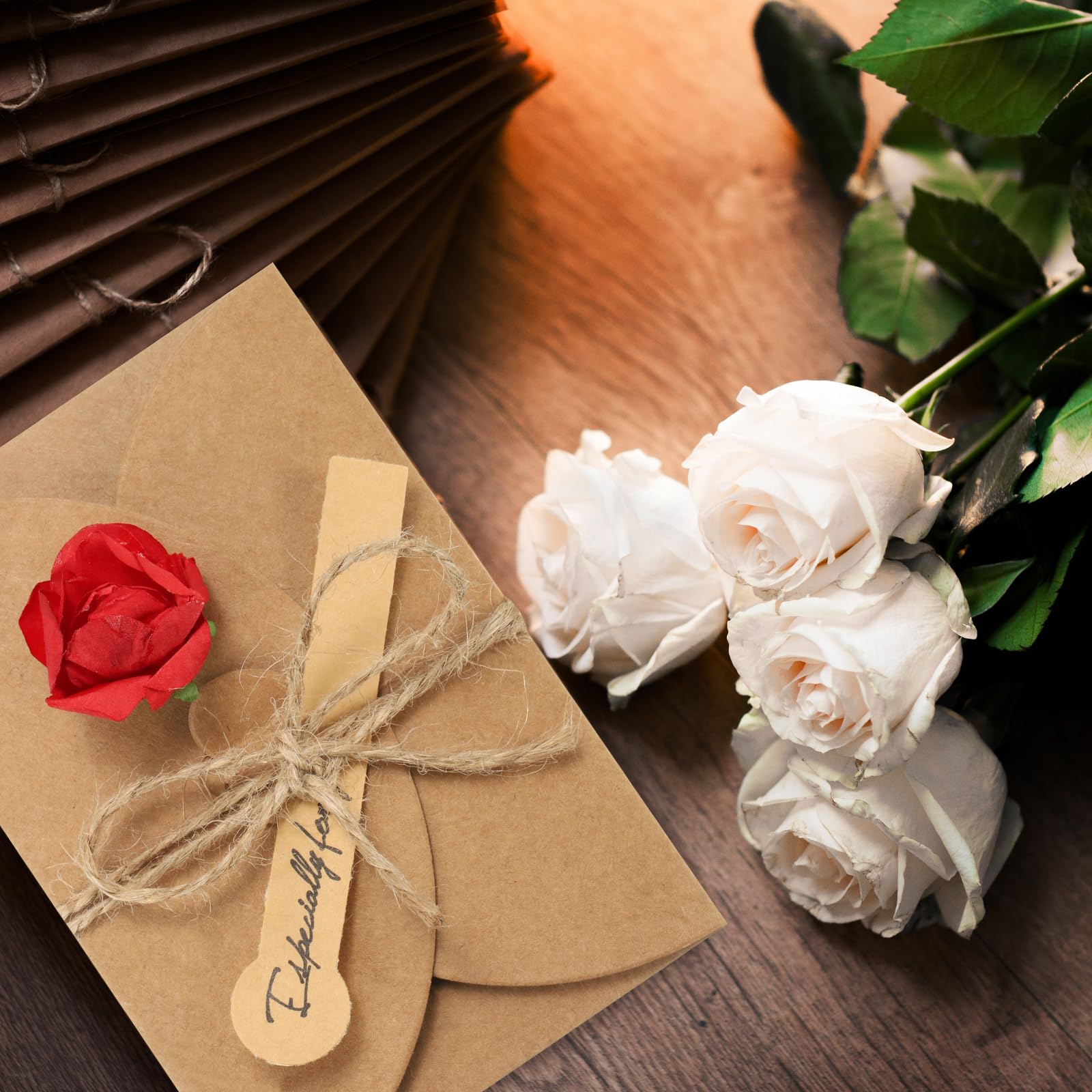 PATIKIL 4"x3" Getrocknete Blumen Grußkarten, 50er Packung Rosen Handgemachte Blanko-Notizkarte Blumen Einladungskarte mit Umschlägen Vintage Dankeskarte für Geburtstagsfeiern Festivals