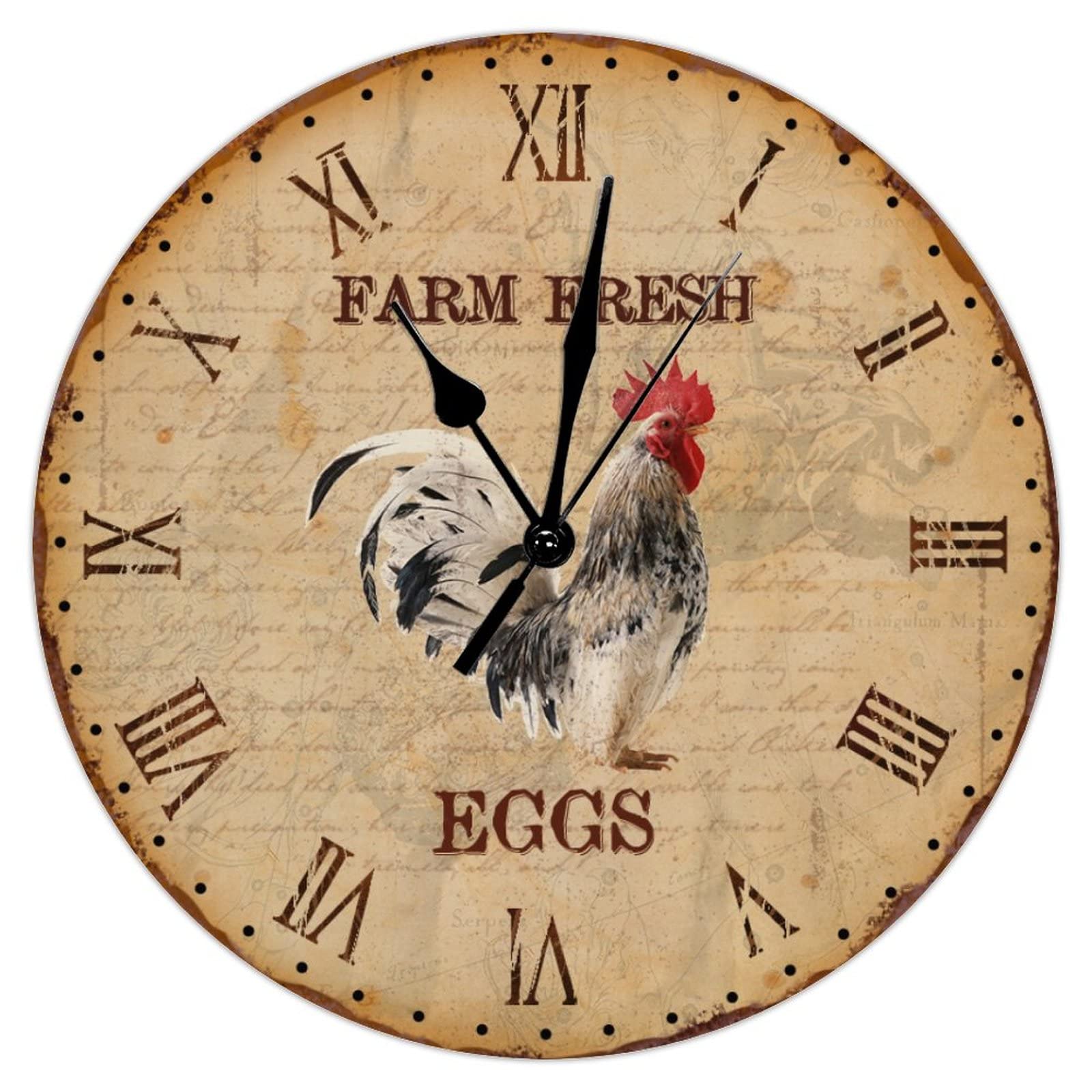 Horloge murale sans tic-tac grand format 38cm motif coq vintage bleu
