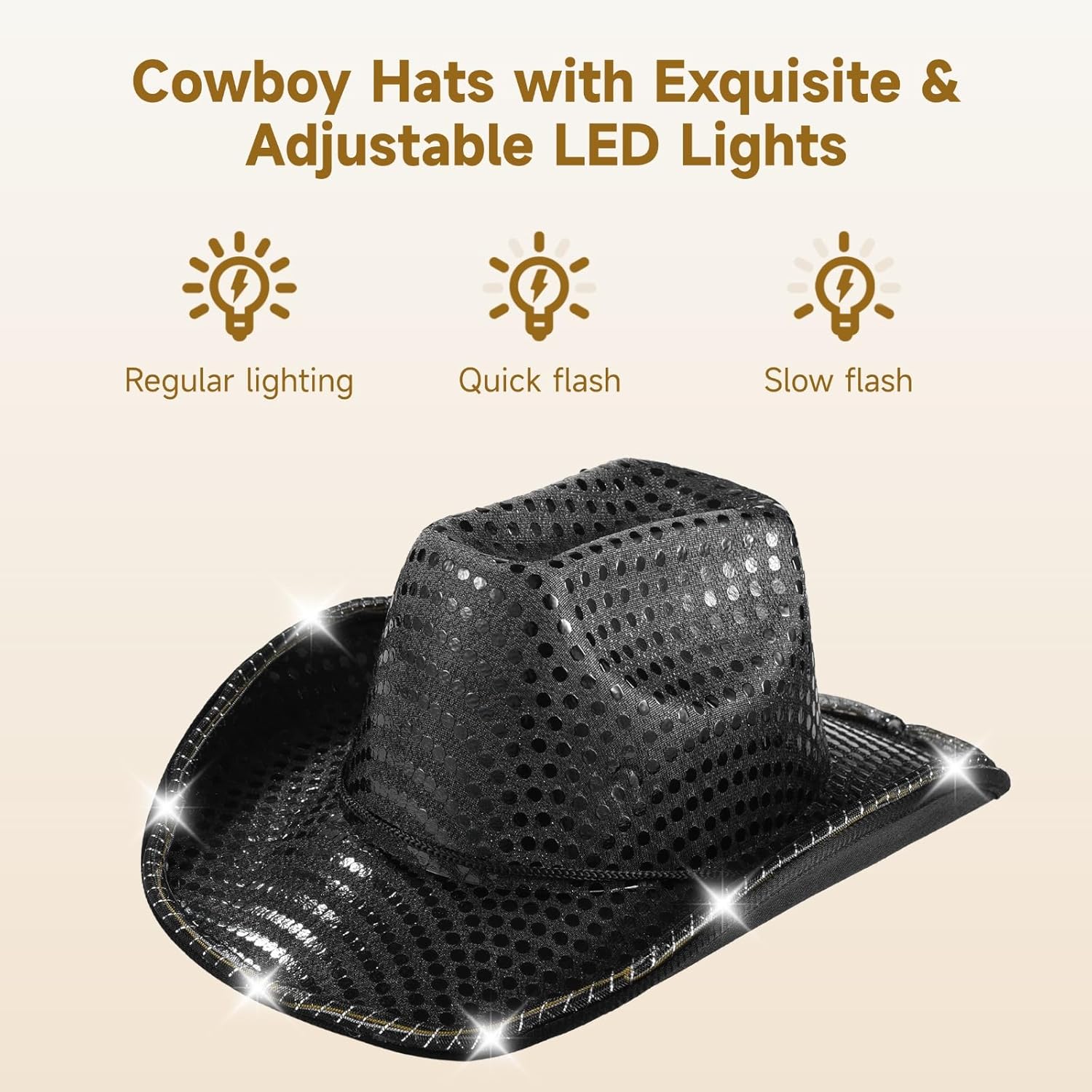 20 Pcs Cowboy Cowgirl LED Flashing Light Hats, Cowboy Hats and Heart Star Glasses for Western Cowboy Costume Role Play Xmas