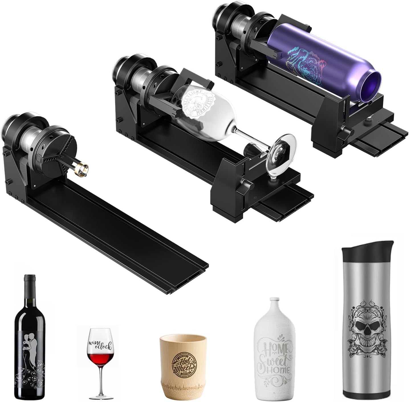 Longer Rotary Extension for Ray5 Series， B1 Series, Other Frame Engraving Machines (Must with 12 Pcs Riser), Y-axis Rotary Roller for Engraving Cylindrical Objects, Wine Glass, Tumbler