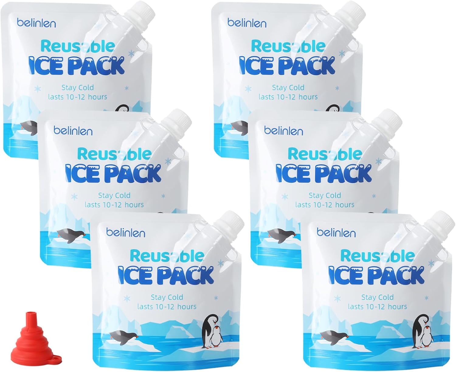 6 Pack Reusable Ice Packs for Cooler, Long Lasting Freezer Packs Combo for Cooler Bag, Lunch Box, Camping, Fishing, Beach, Picnic