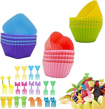 44 Pcs Bento Lunch Box Accessories for Kids,Includes 24 Pcs Thicken Silicone Cupcake Liners, 20 Cute Animal Food Picks, Easy to Preparing Lunch and Make Lunchtime Fun with our Kids