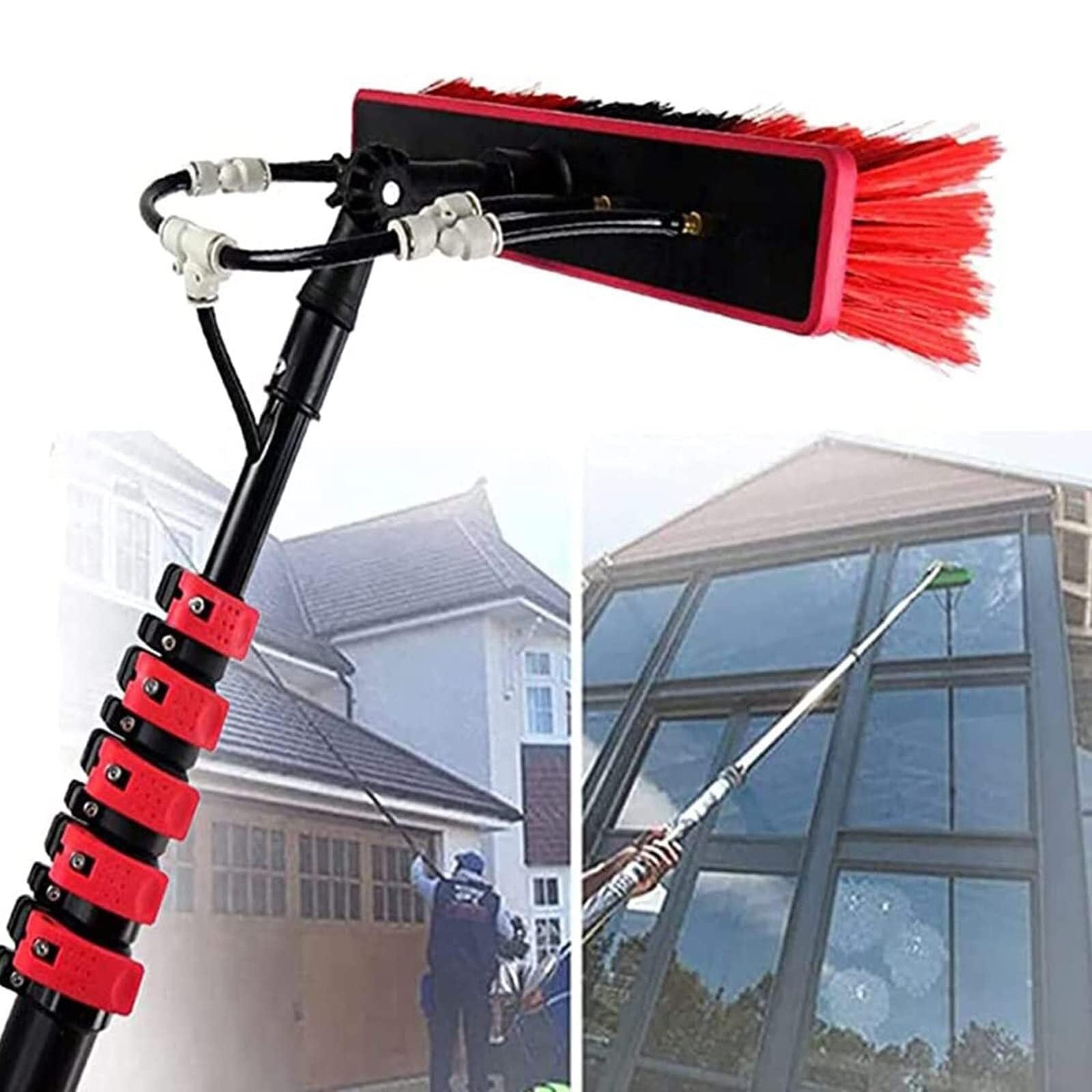 IUokLU Telescopic Window Cleaning Pole with Hose Spray Kit for Outdoor Solar Panel and Glass Maintenance(size 24ft)