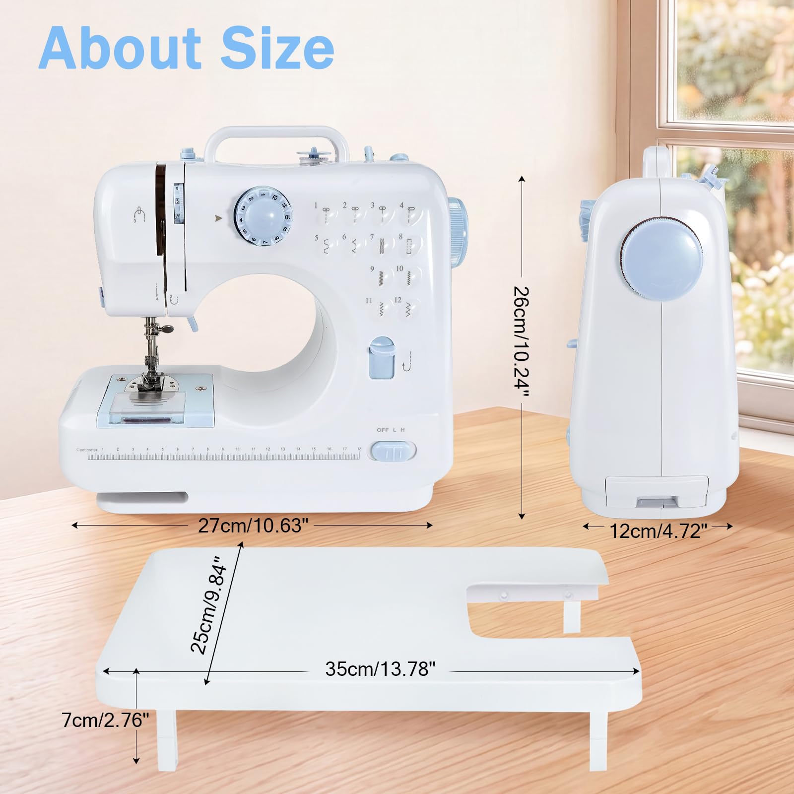 Máquina de coser 505 para principiantes: 12 puntadas integradas con mesa de expansión, pedal de pie y kit completo de accesorios, máquina de coser doméstica resistente para adultos y niños