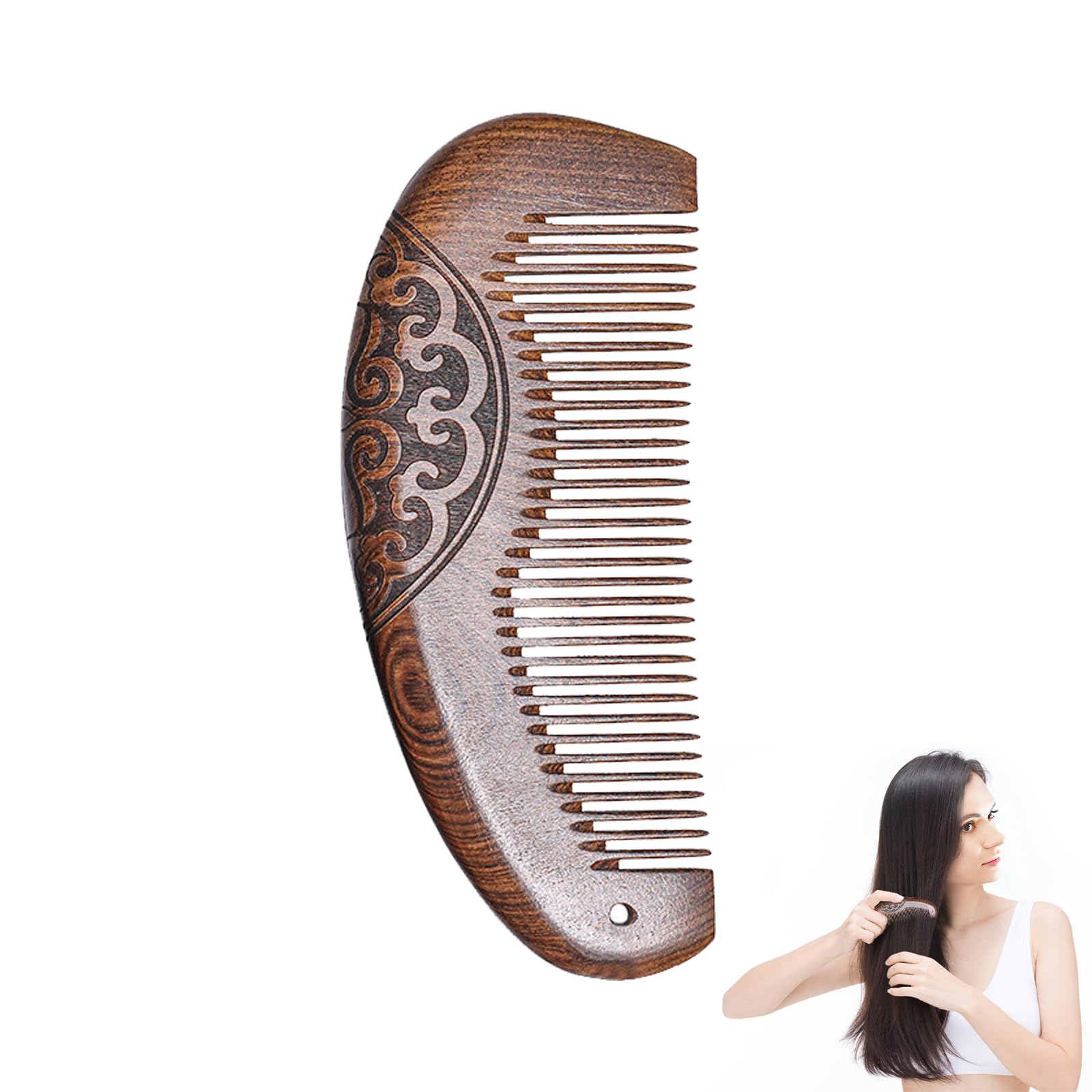 Wooden Comb for Women Thickened Anti-Static Birch Wood Hair Comb Carved Walnut Handle Comb Women's Wood Combs for Hair Growth Smooth Detangling for All Hair Types Styles