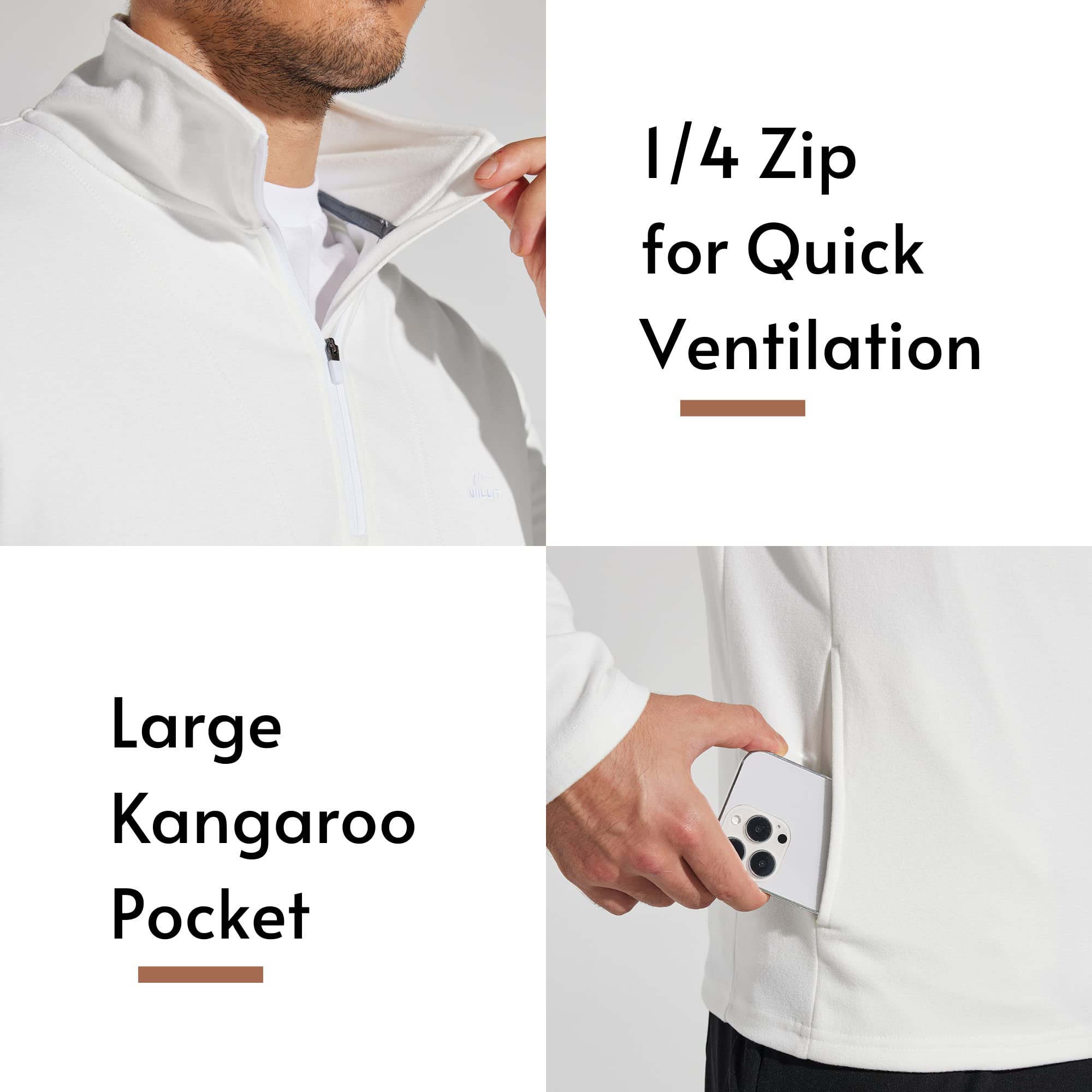 Willit Camisas de invierno de forro polar para hombre, manga larga, con cremallera de un cuarto de cremallera, para clima frío, golf, senderismo, casual, cálidas