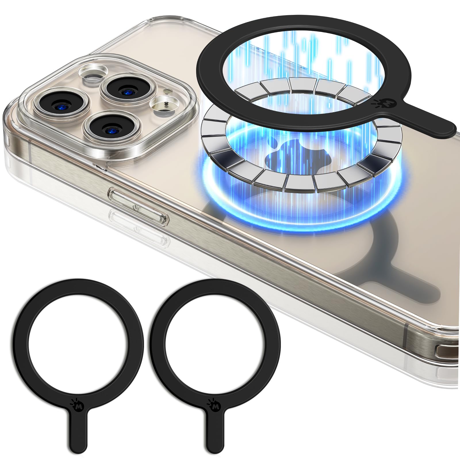 MagSafe Sticker Magnet Adapter Ring - Universal Magnetic Conversion Kit for iPhone, Samsung, Pixel, Kindle (2 Pack, Black)