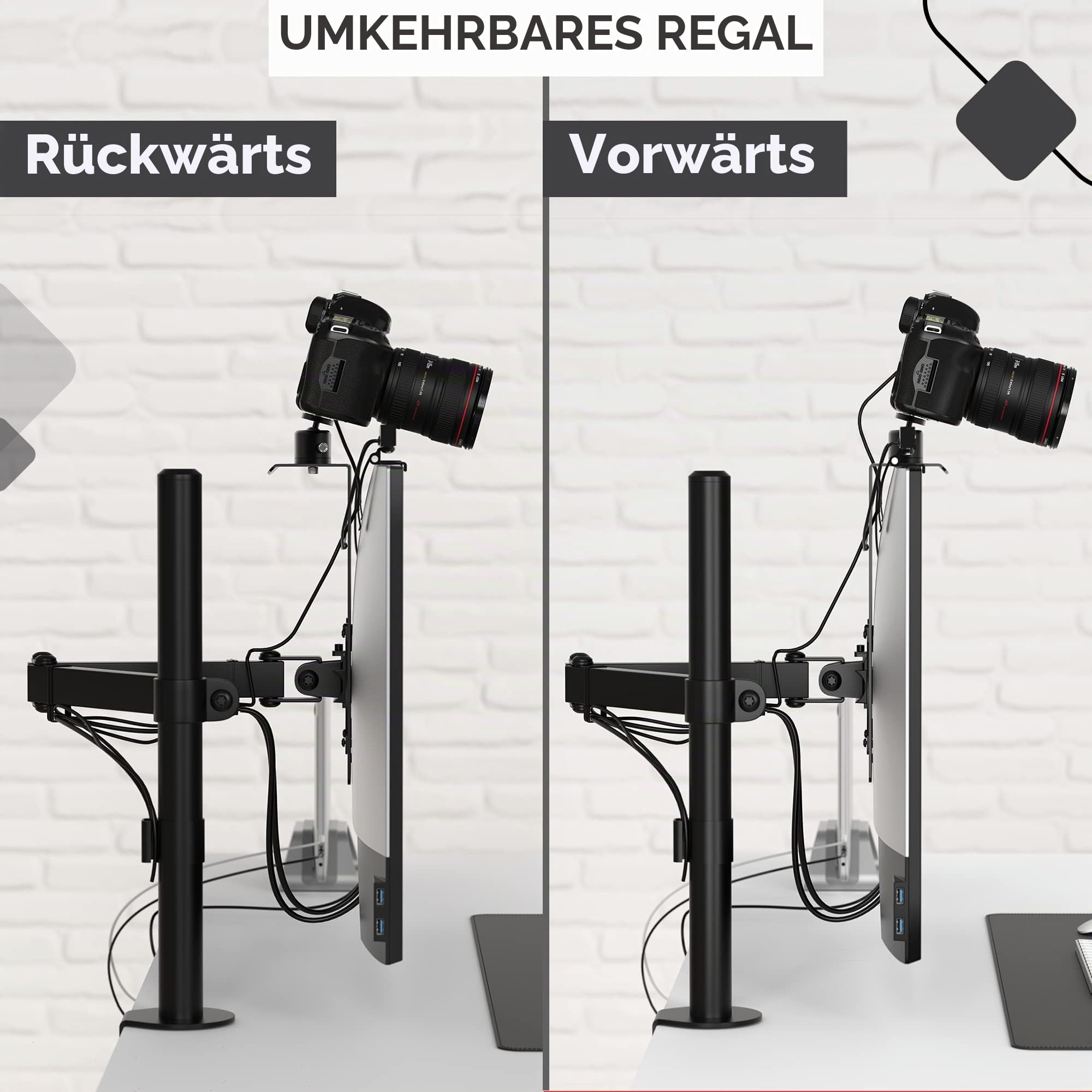 HumanCentric DSLR-Monitorhalterung - Monitorablage für Schreibtischkamerahalterung, Lichtwebcam und Mikrofon Kamera-Regal für Monitor VESA-Arm, Ersatz Klemmstative für Kamera Tischhalterung, Extra